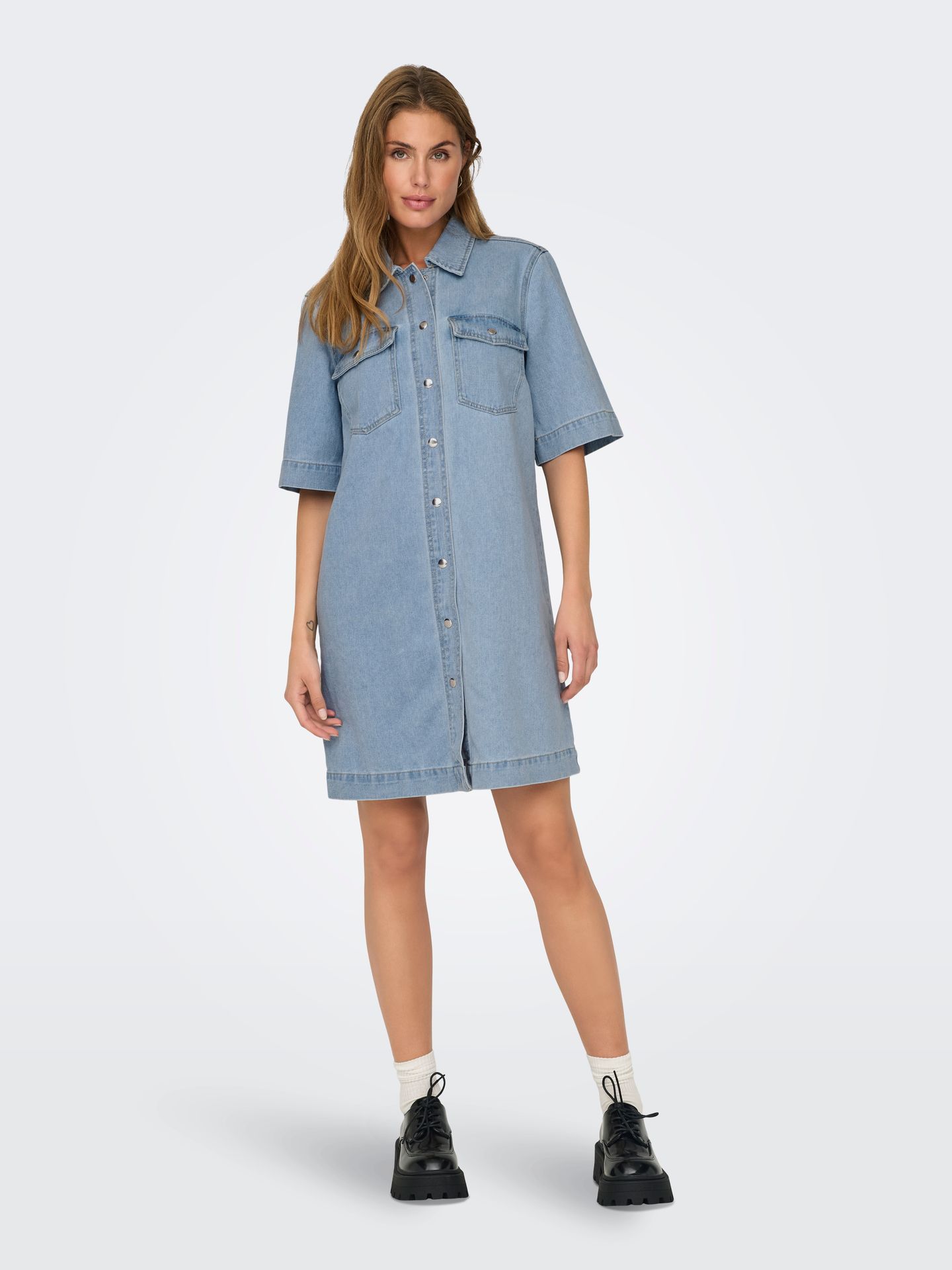 Only ONLBELLE S/S BUTTON DRESS DNM GUA N Light Blue Denim 2900162754033