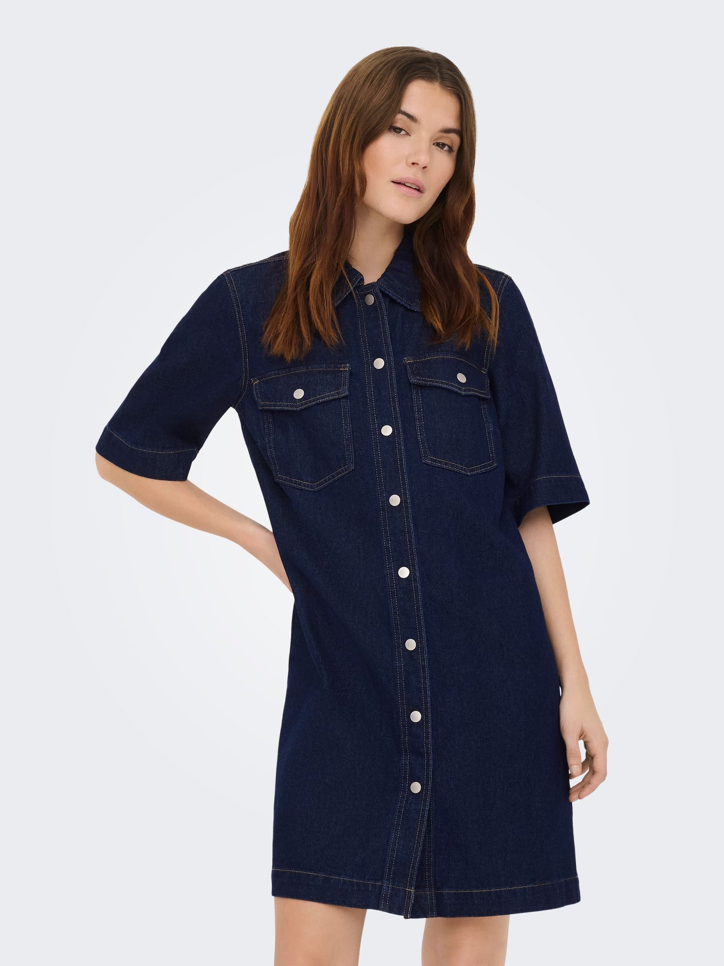 Only ONLBELLE S/S BUTTON DRESS DNM GUA N Dark Blue Denim/RINSE 2900162750028