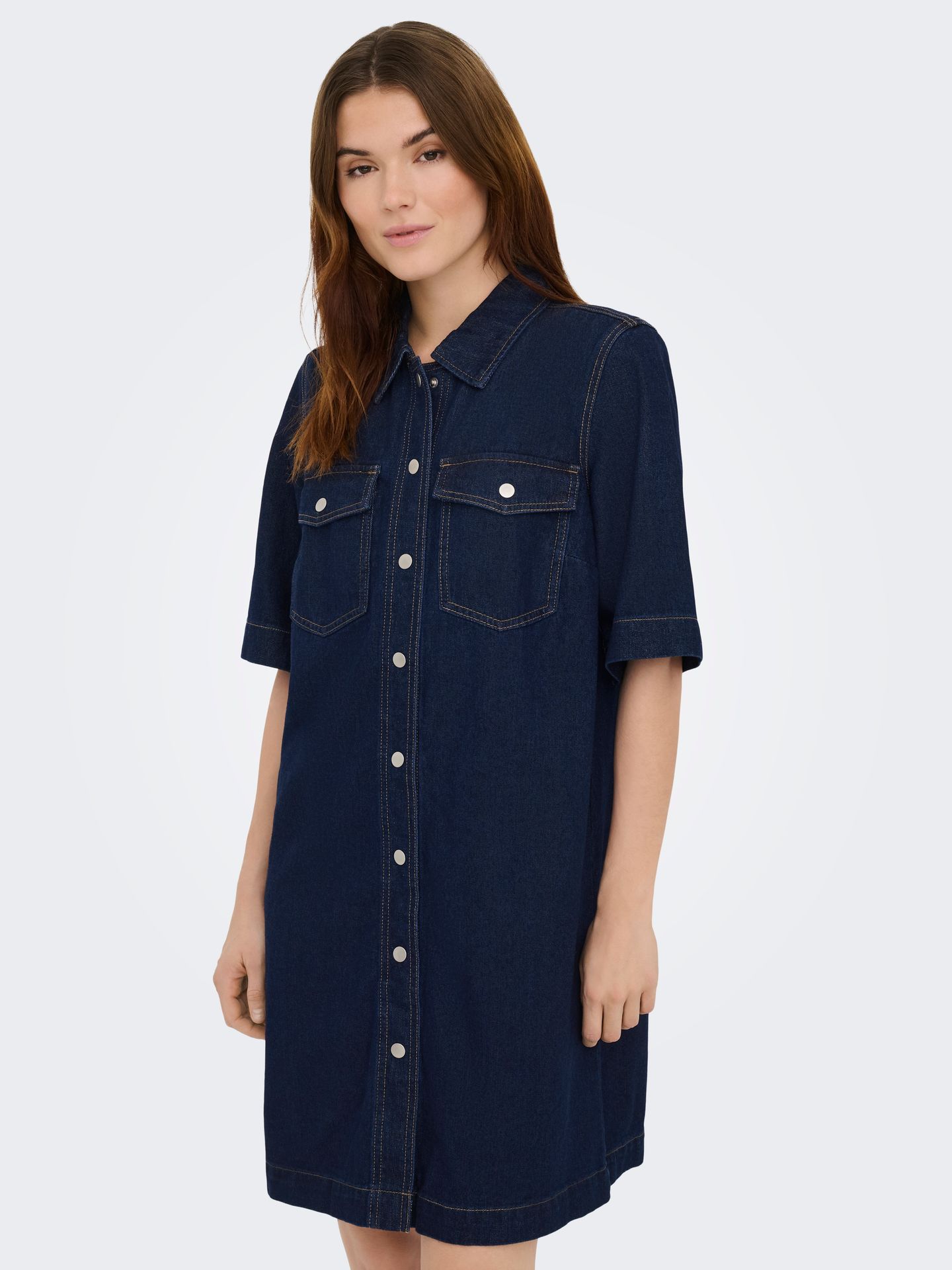 Only ONLBELLE S/S BUTTON DRESS DNM GUA N Dark Blue Denim/RINSE 2900162750028
