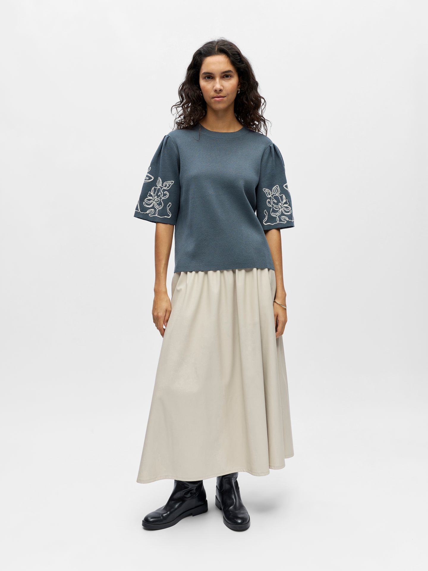 Object OBJFLORA 2/4 RE KNIT PULLOVER 143 Dark Slate/White 2900162752039