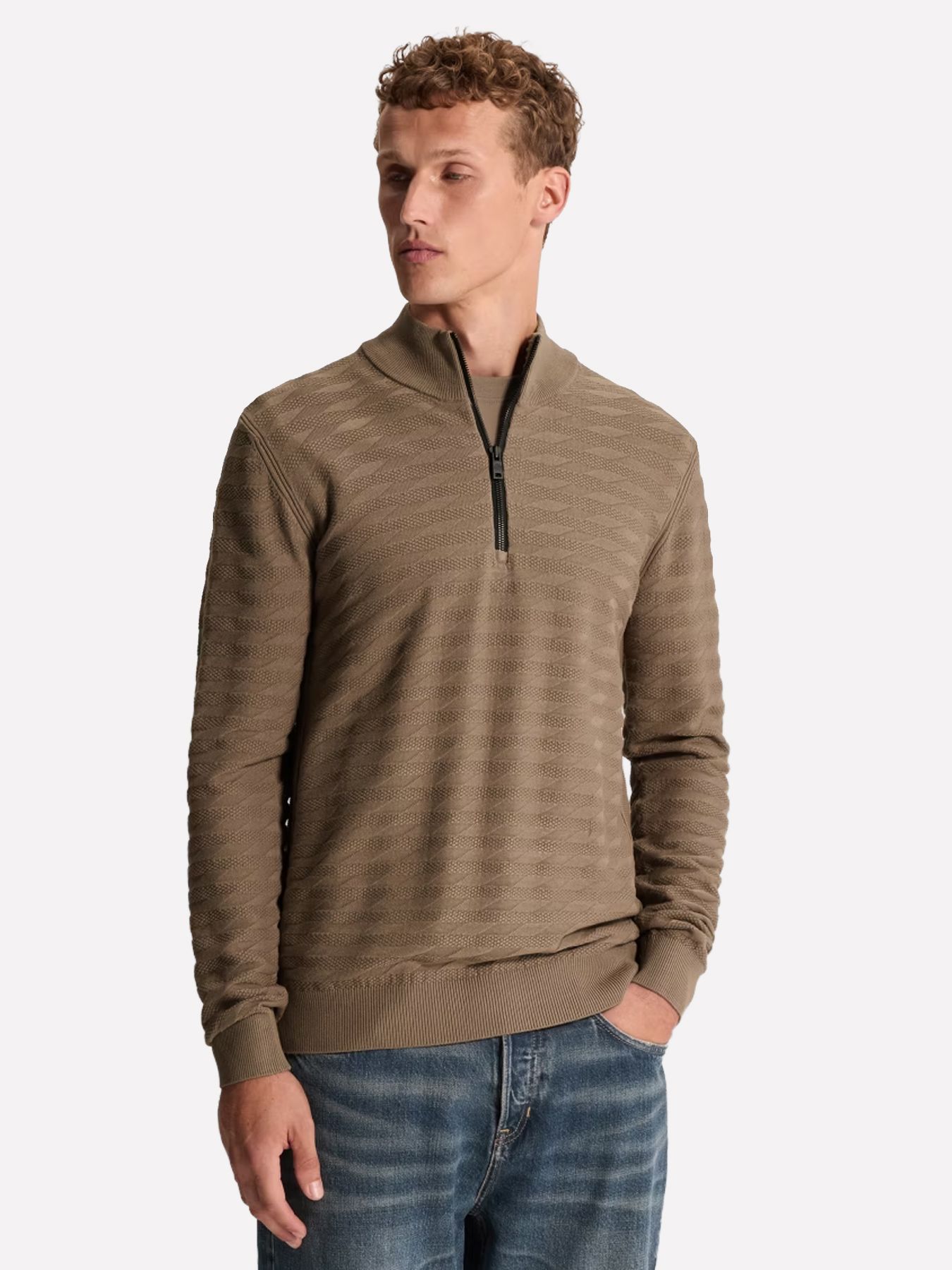 Cast Iron Half zip collar slim fit comfort b Walnut 00116521-8026