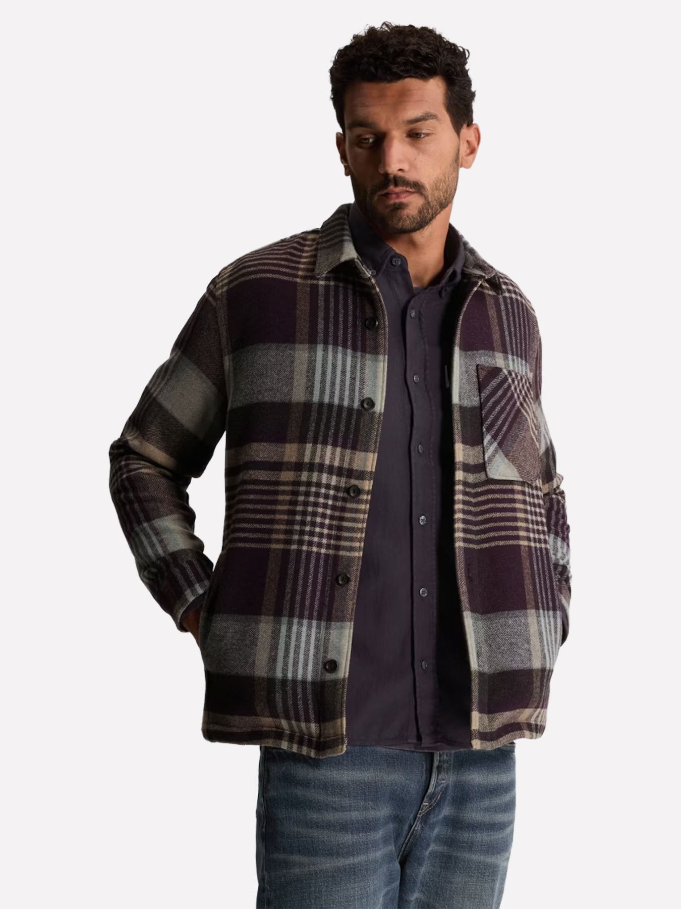 Cast Iron Long sleeve shirt Wool blend check Nightshade 00116524-4163