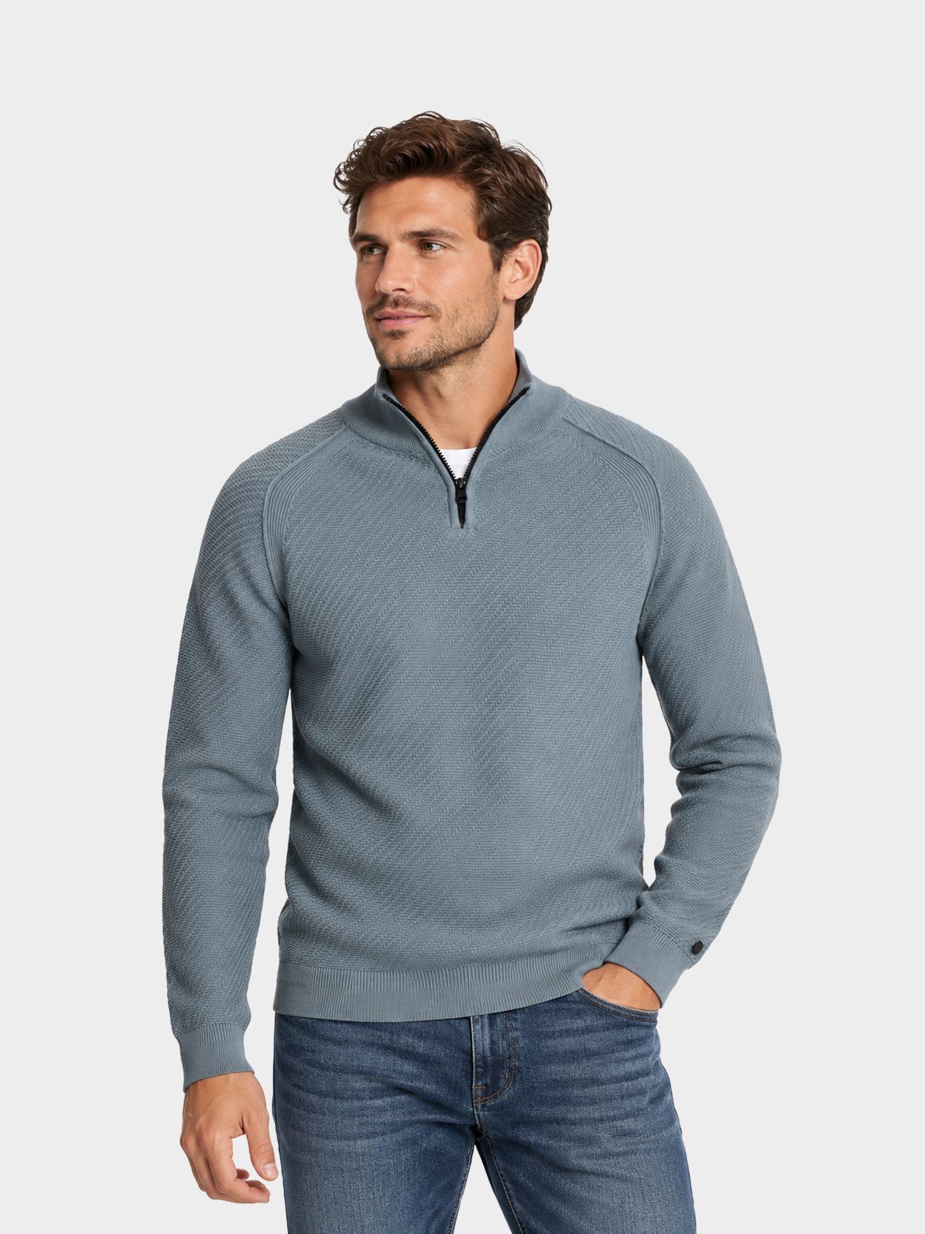 Cast Iron Half zip collar slim fit cotton ea Blue Mirage 00116529-5146