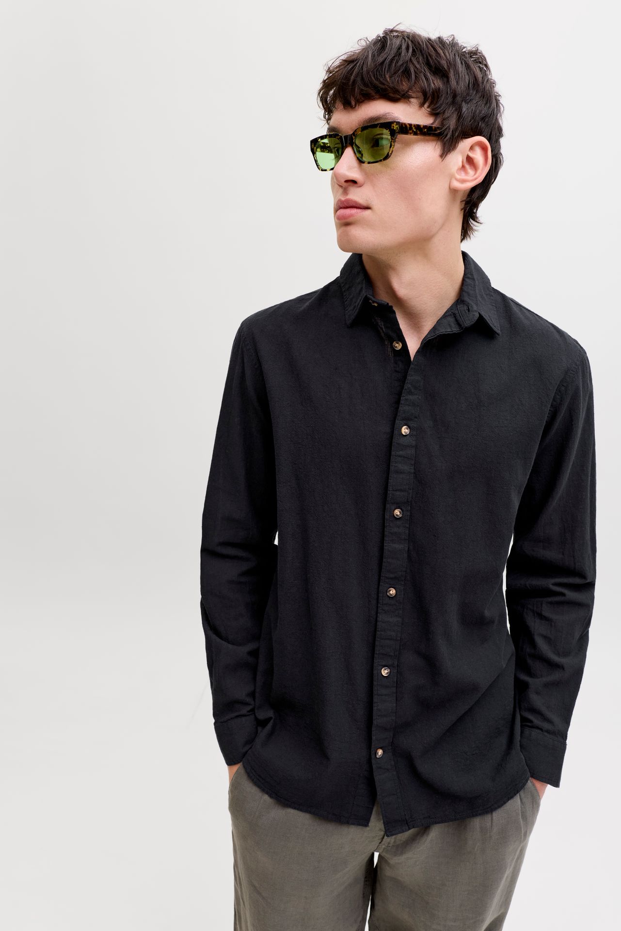 Jack & Jones JJESUMMER LINEN BLEND SHIRT L/S SN Black 2900162862011