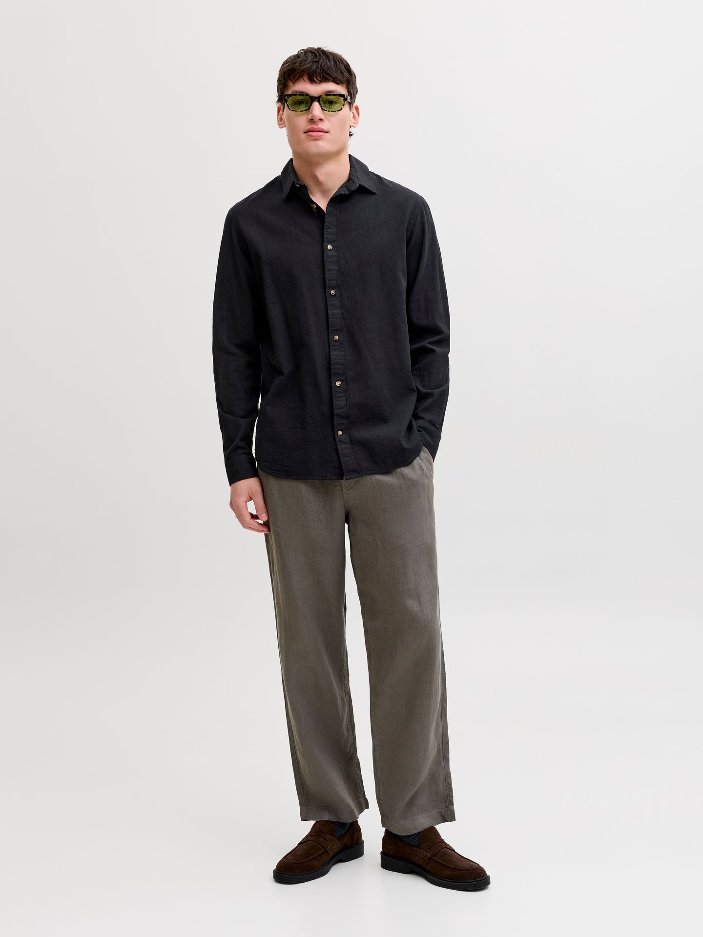 Jack & Jones JJESUMMER LINEN BLEND SHIRT L/S SN Black 2900162862011