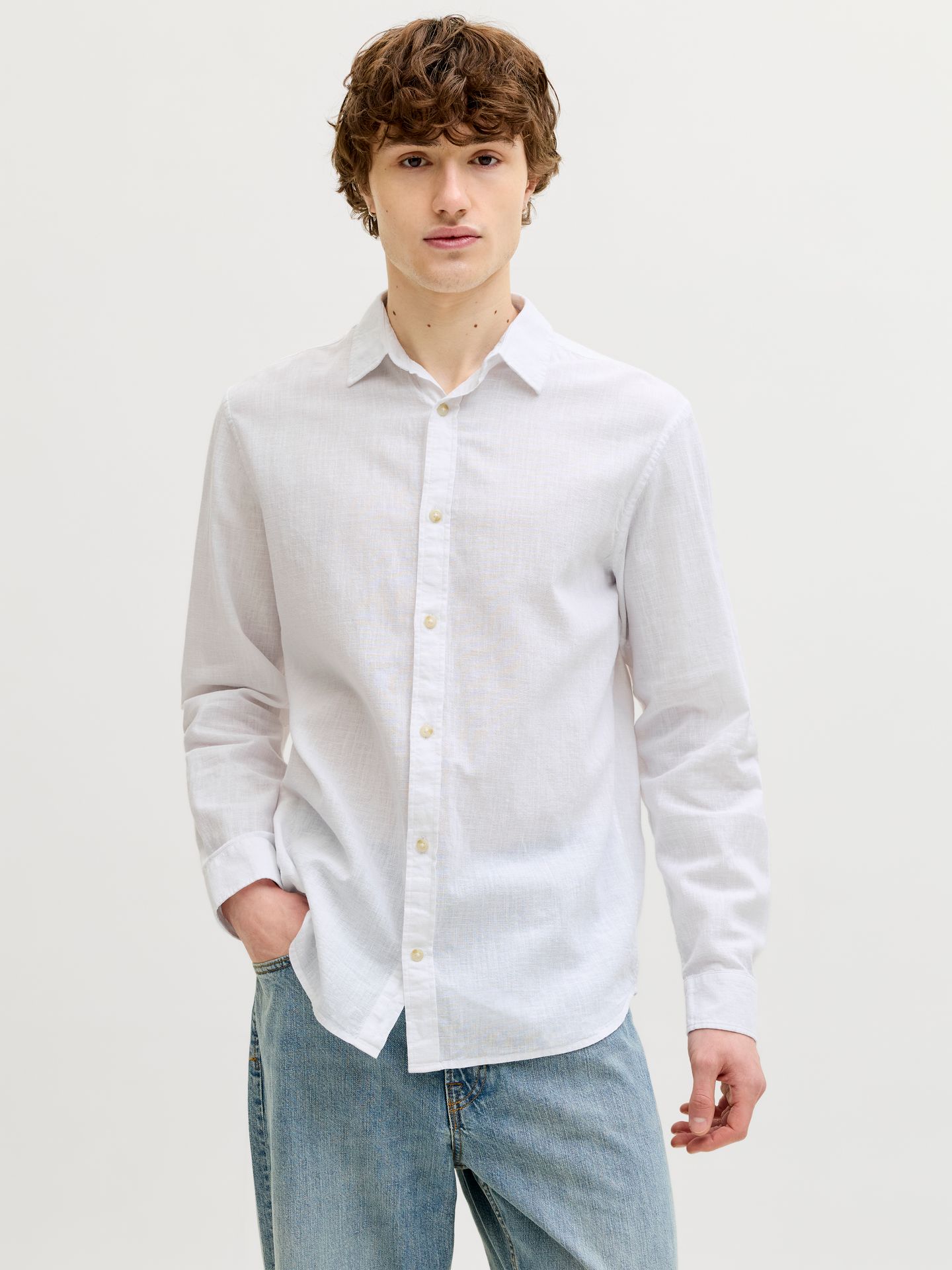 Jack & Jones JJESUMMER LINEN BLEND SHIRT L/S SN White 2900162864053