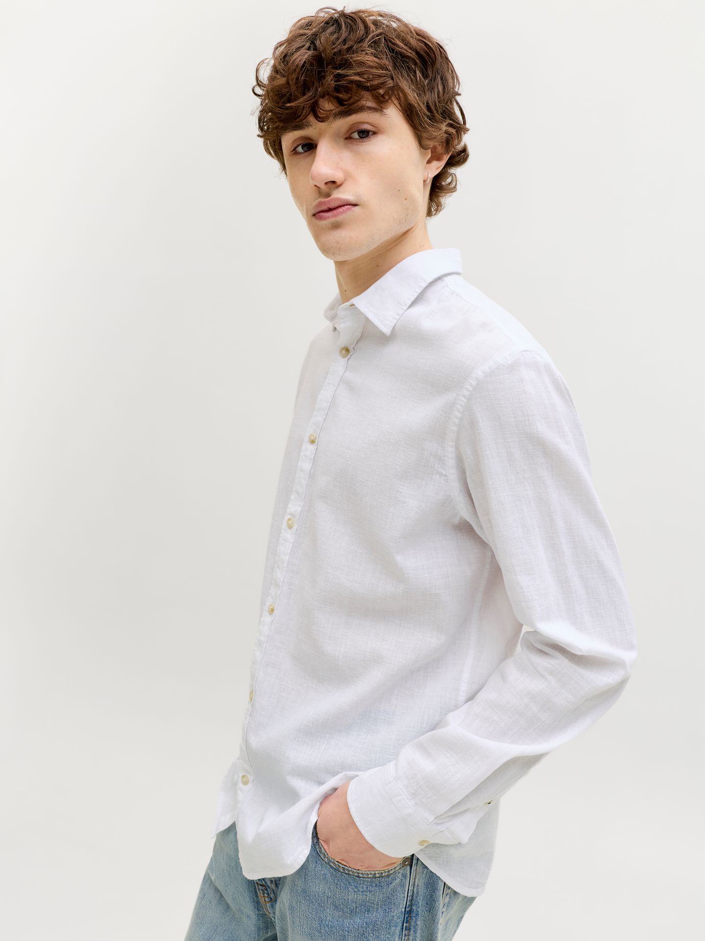 Jack & Jones JJESUMMER LINEN BLEND SHIRT L/S SN White 2900162864053