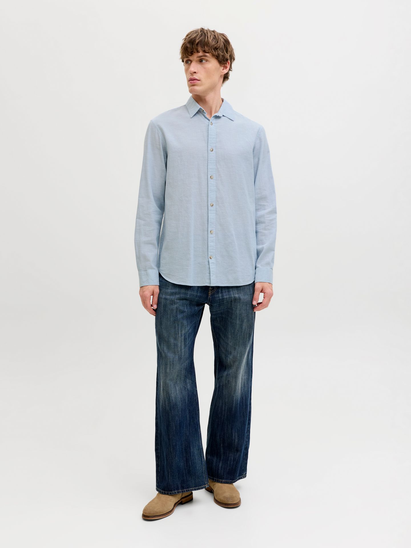 Jack & Jones JJESUMMER LINEN BLEND SHIRT L/S SN Celestial Blue 2900162863056
