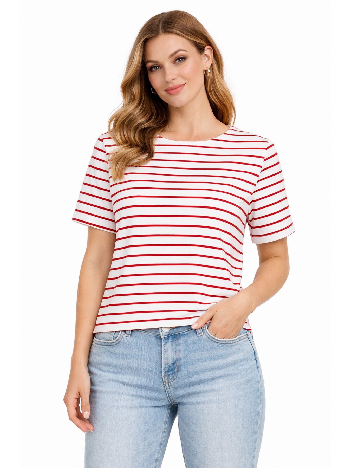 Red Button Terry Stripe Short Sleeve red44 00116596-EKA26007300000079