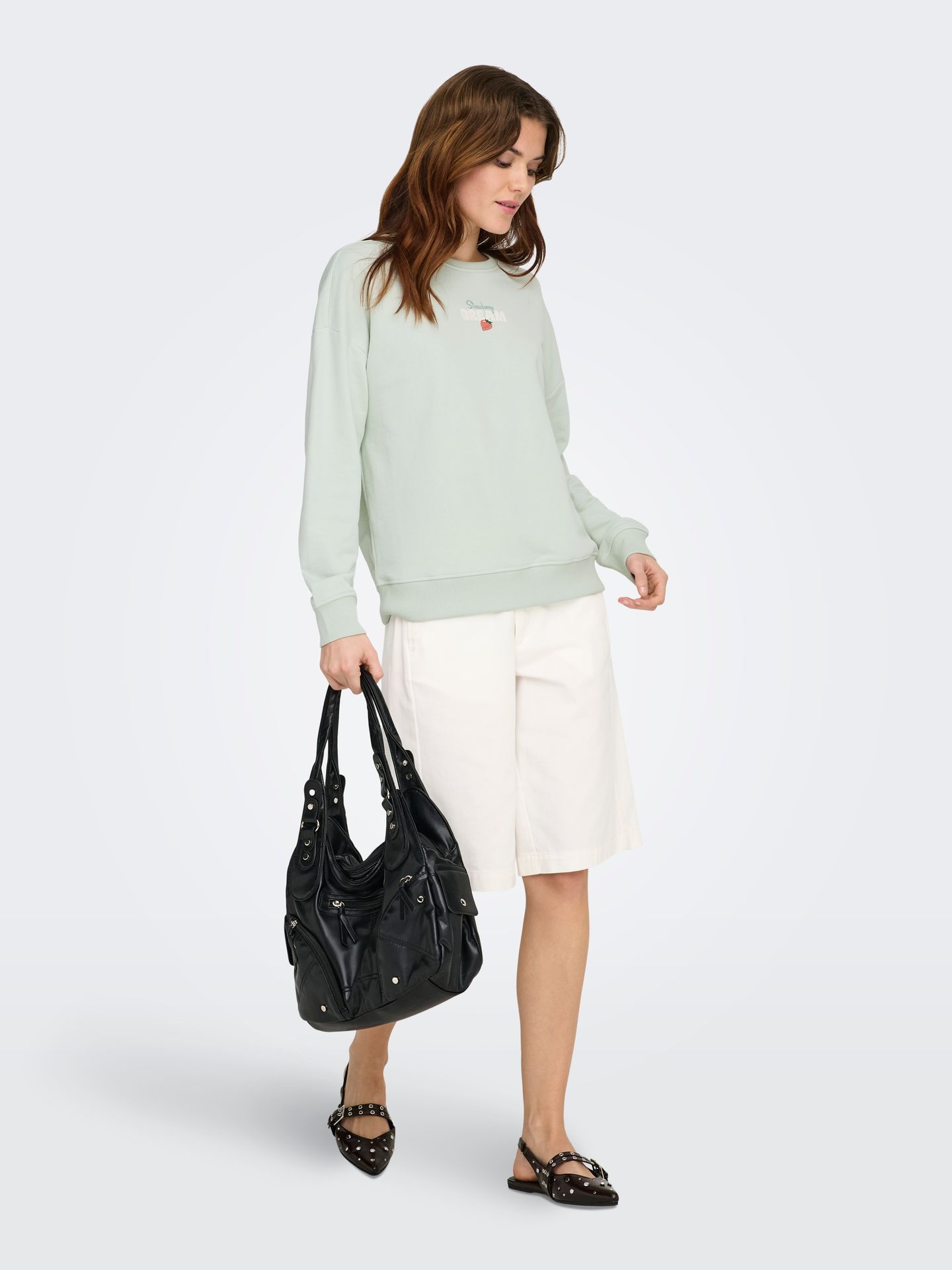 Only ONLKITA L/S SWEAT BOX UB CS SWT Green Lily/Melange/White Pearls 2900162959025