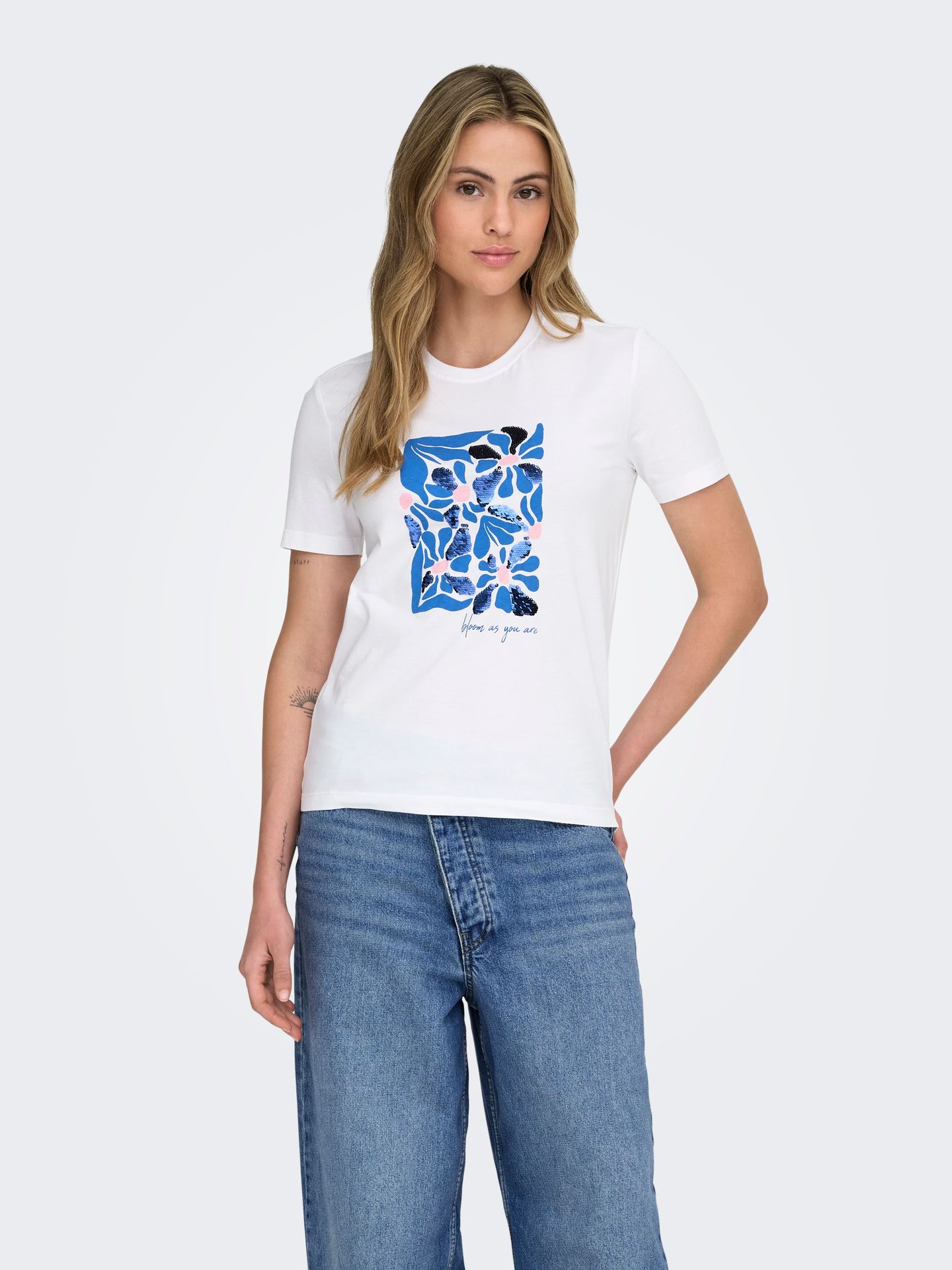 Only ONLKITA REG S/S PRINT TOP NOOS Bright White/Heart 2900162968010