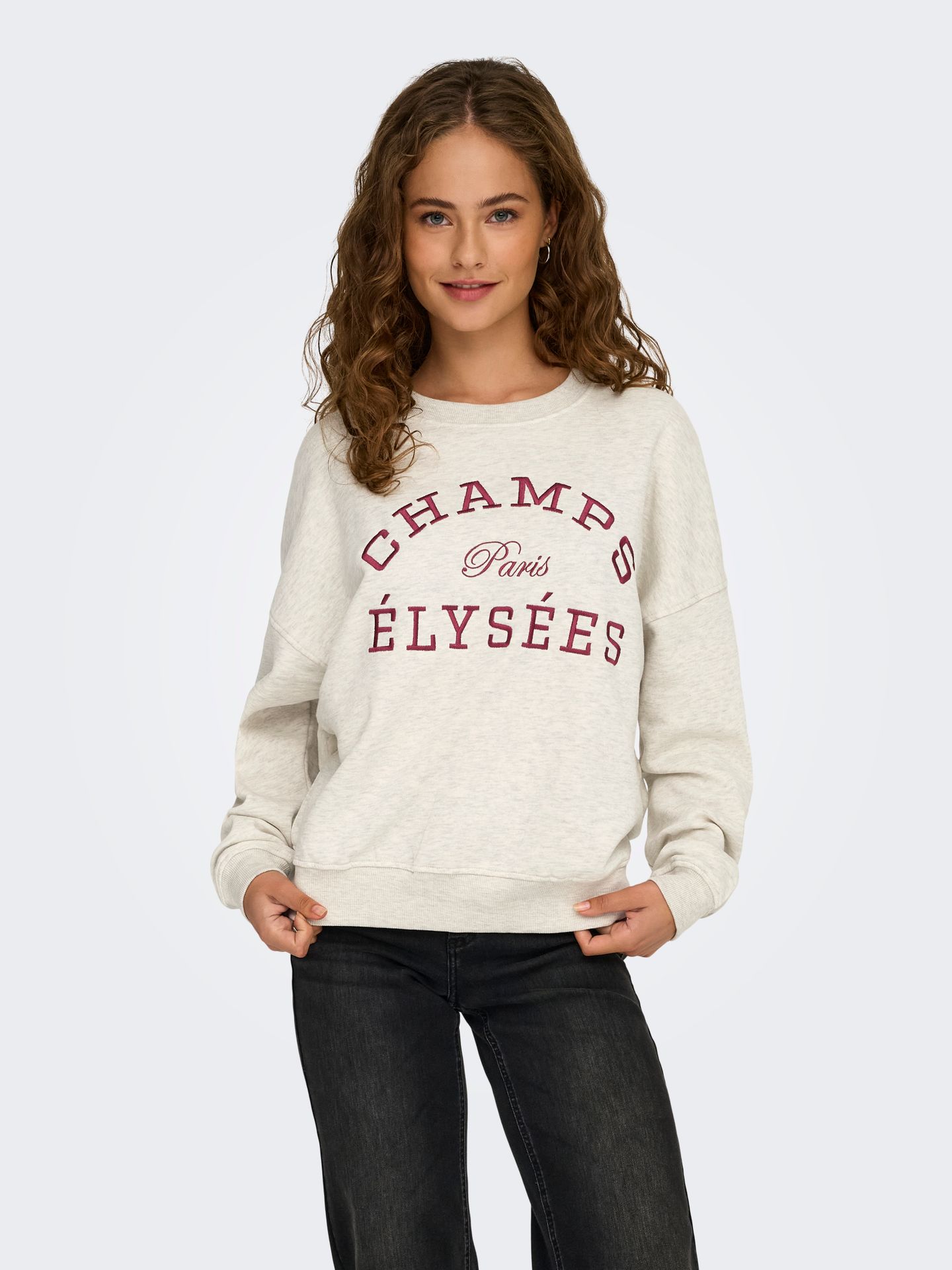 JDY JDYMESA LIFE L/S O-NK EMB SWEAT JRS Oatmeal/MELANGE 2900167341054