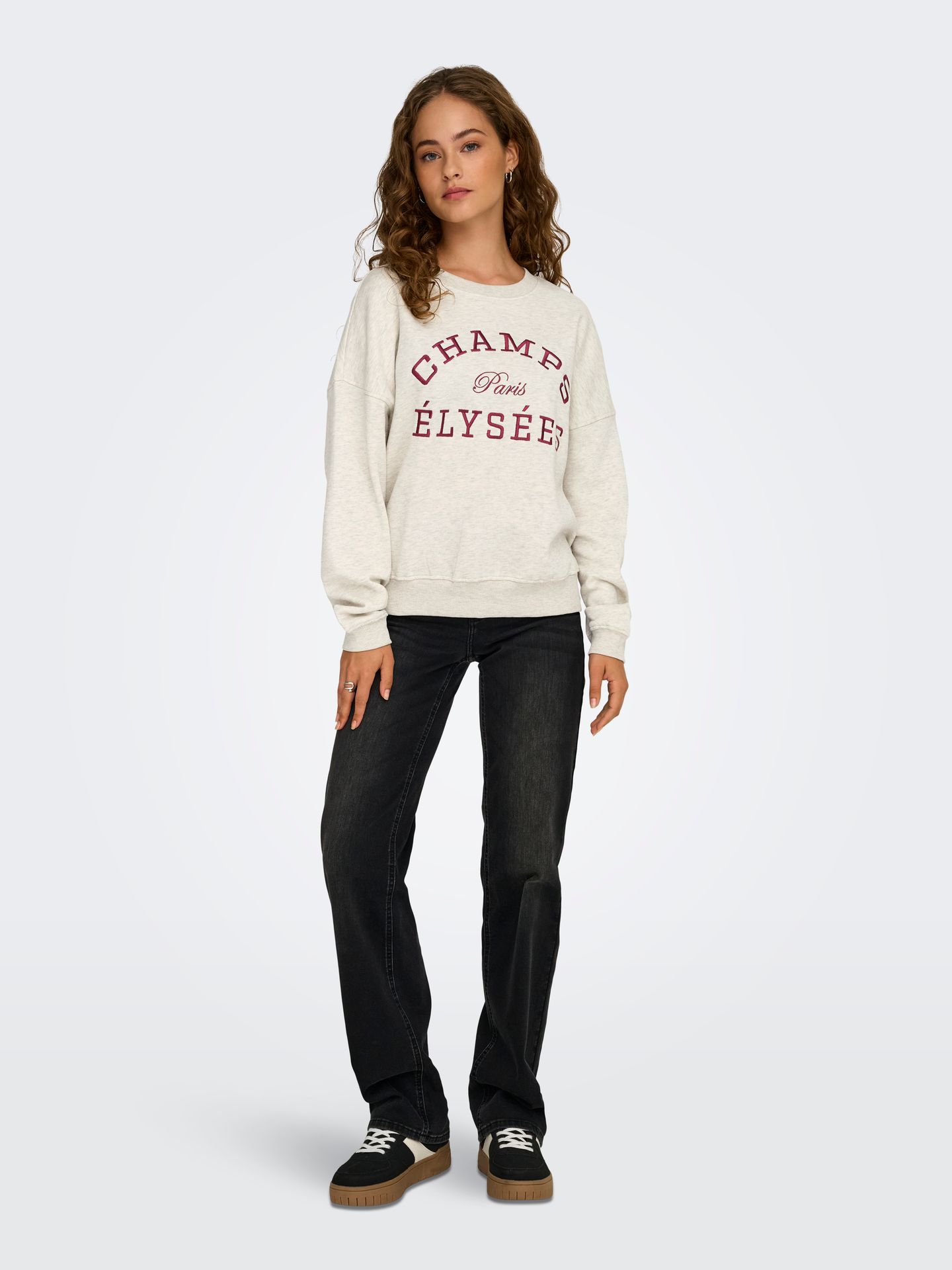 JDY JDYMESA LIFE L/S O-NK EMB SWEAT JRS Oatmeal/MELANGE 2900167341054
