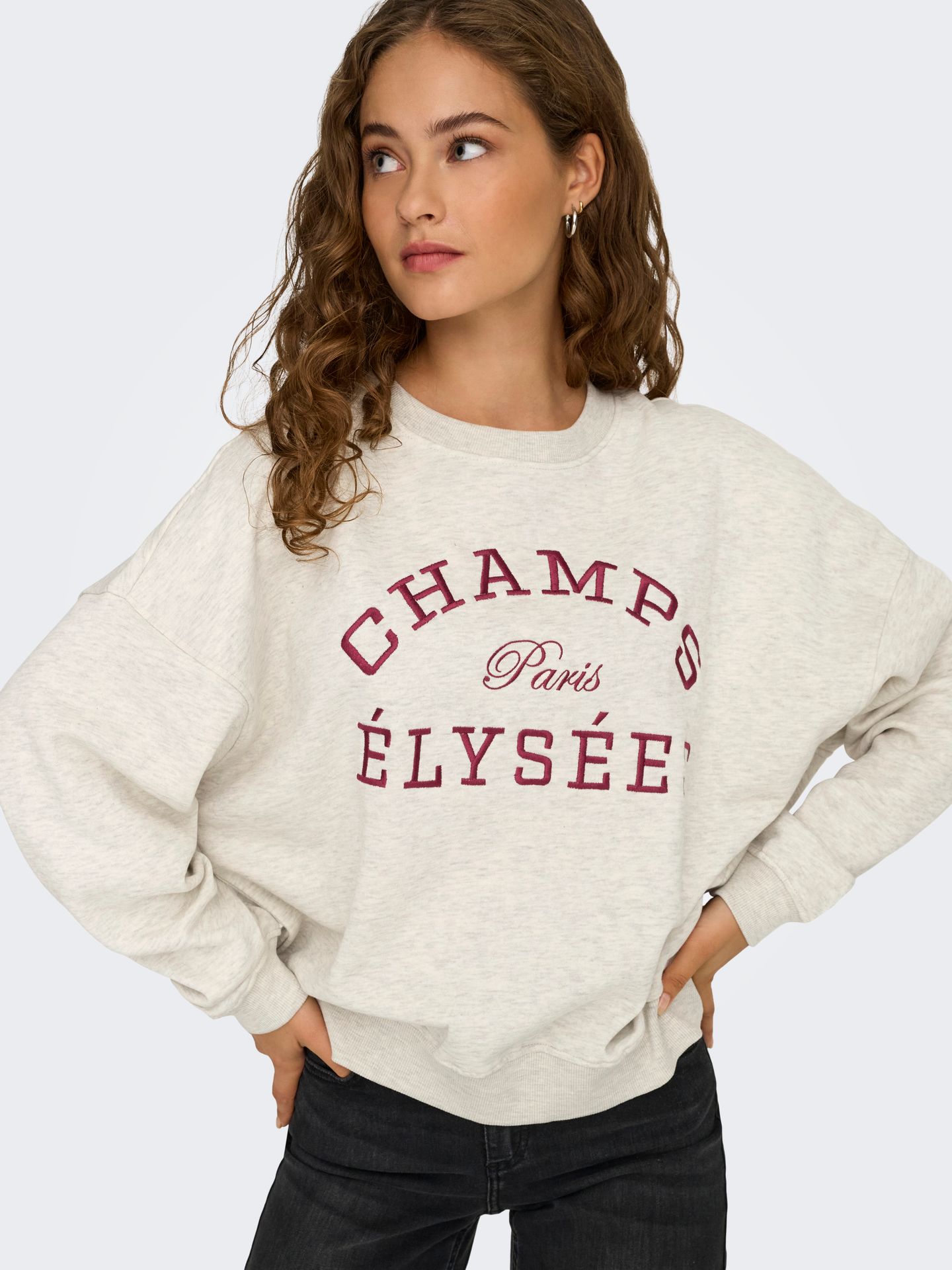 JDY JDYMESA LIFE L/S O-NK EMB SWEAT JRS Oatmeal/MELANGE 2900167341054
