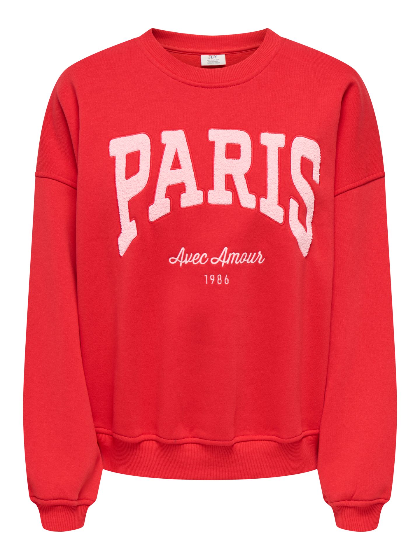JDY JDYMESA LIFE L/S O-NK EMB SWEAT JRS Racing Red/PARIS AVEC AMOUR 00116613-EKA26011400003522