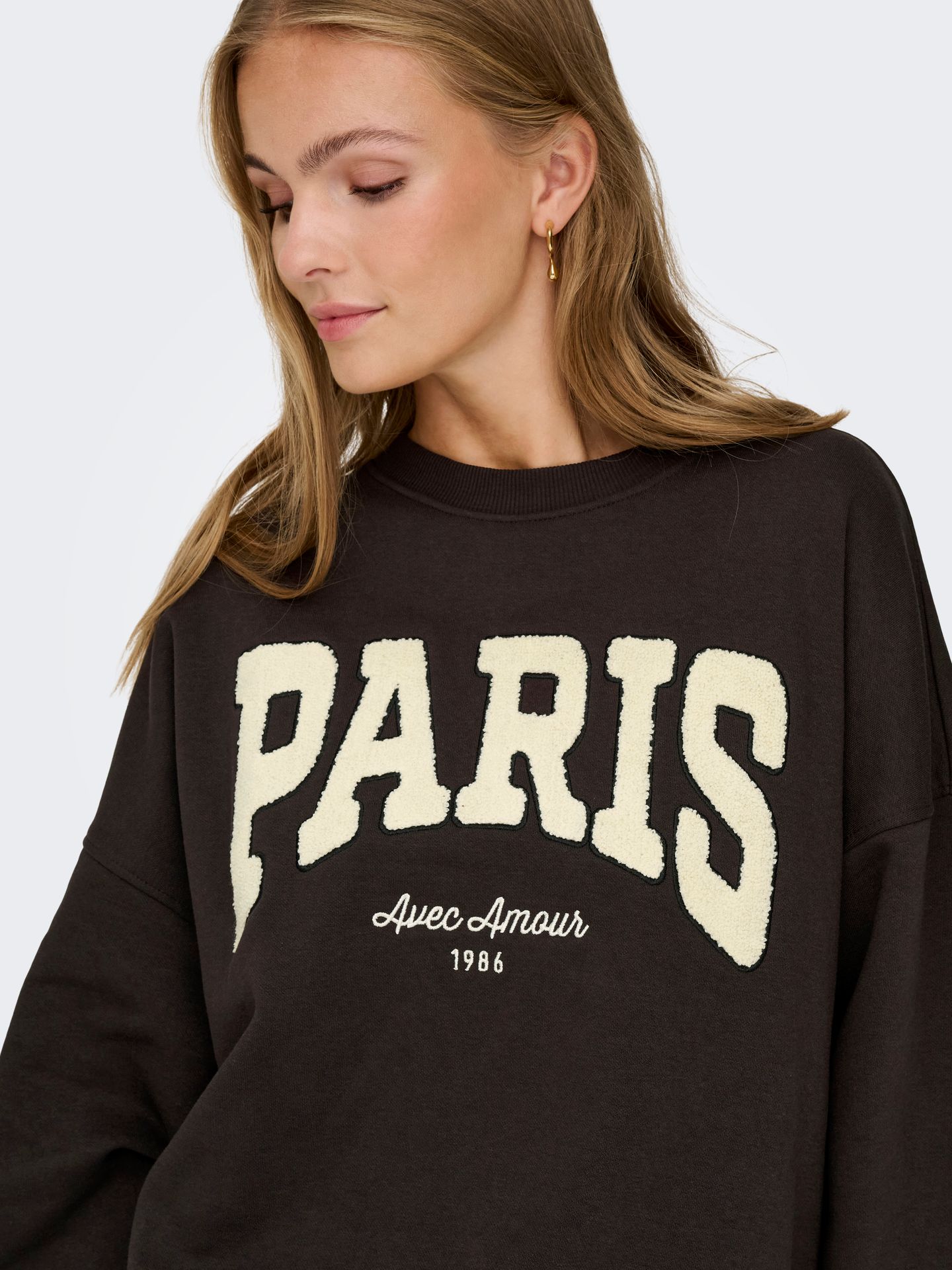 JDY JDYMESA LIFE L/S O-NK EMB SWEAT JRS Ganache/PARIS CD EMB 2900167351022