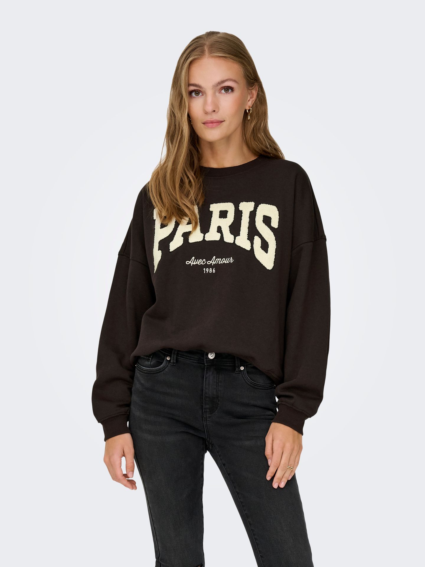 JDY JDYMESA LIFE L/S O-NK EMB SWEAT JRS Ganache/PARIS CD EMB 2900167351022