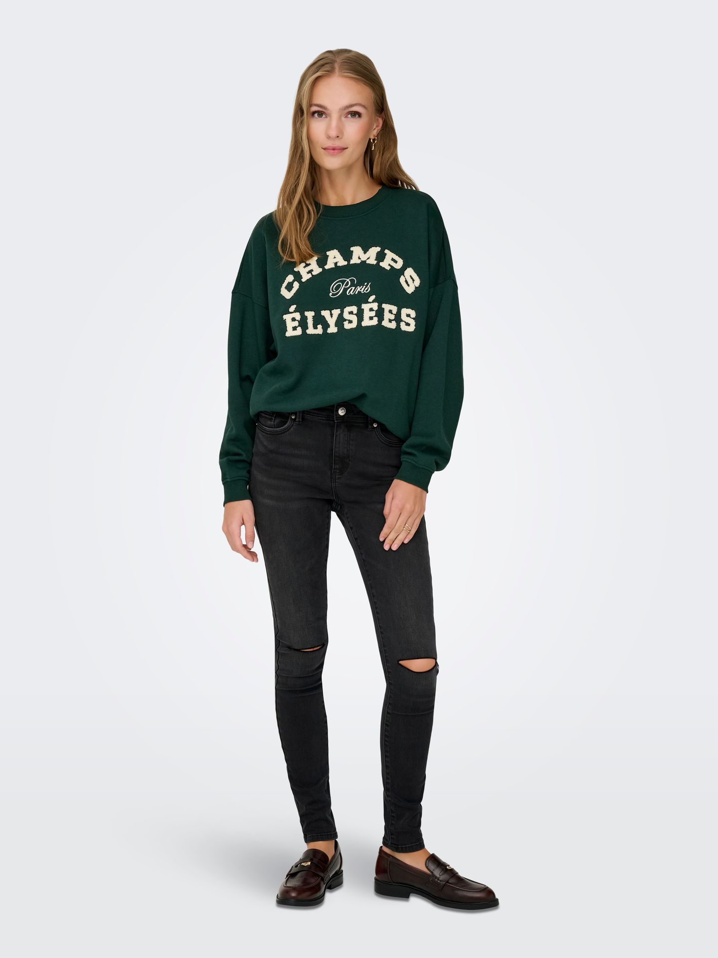 JDY JDYMESA LIFE L/S O-NK EMB SWEAT JRS Pine Grove/CHAMPS EMB 2900167352036