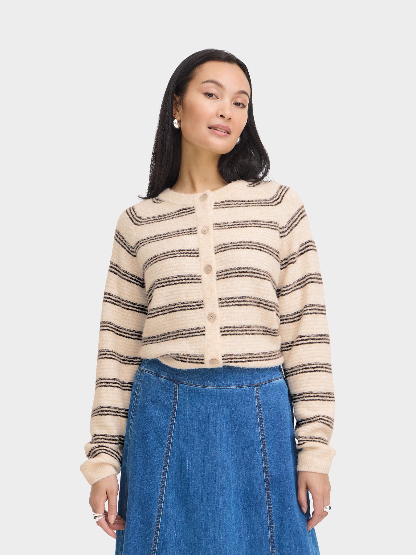 Fransa FRKENDRA CAR 2 OATMEAL STRIPE 00116678-EKA26006200000575