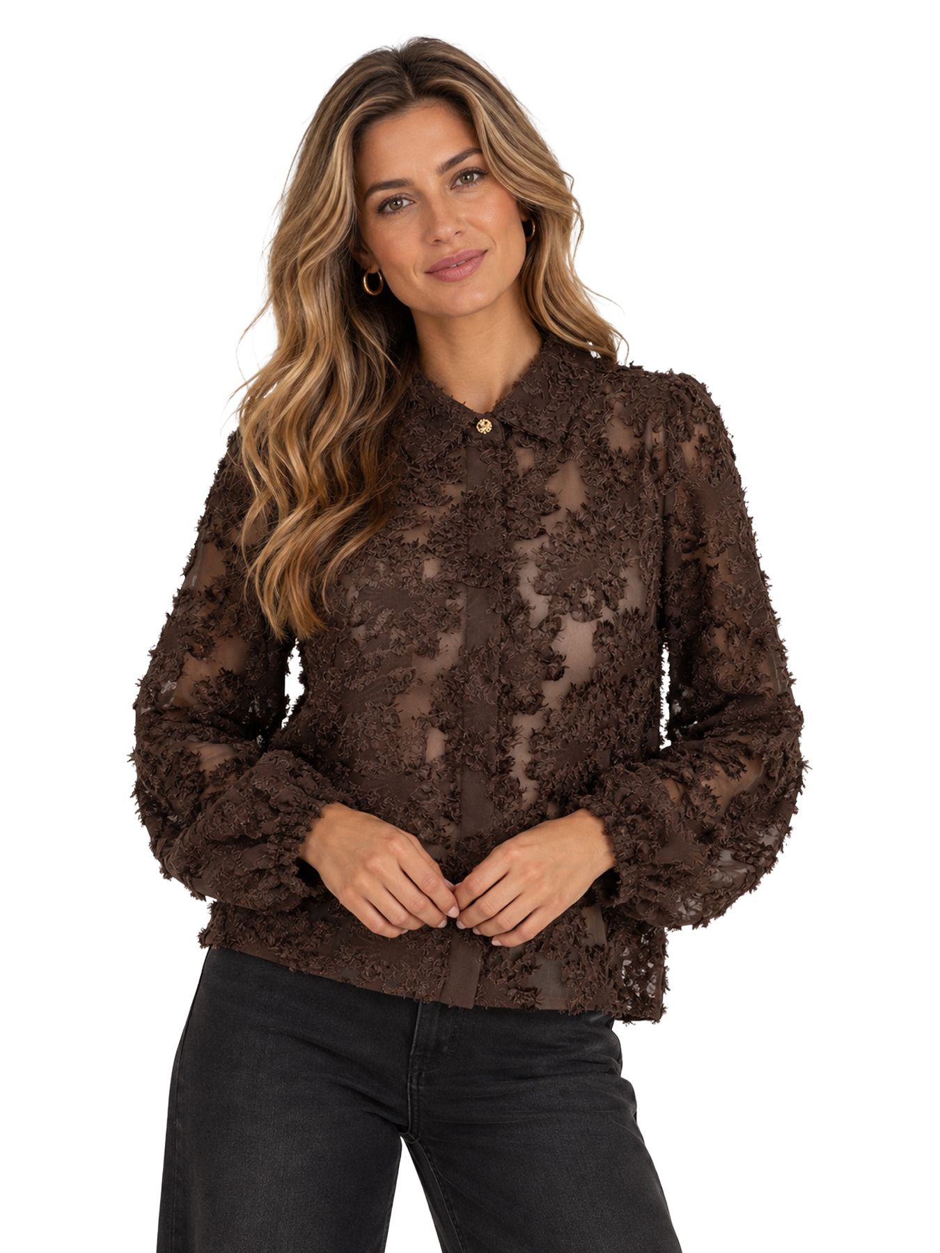 Red Button Blouse fringes brown7 00116731-EKA26007300000039