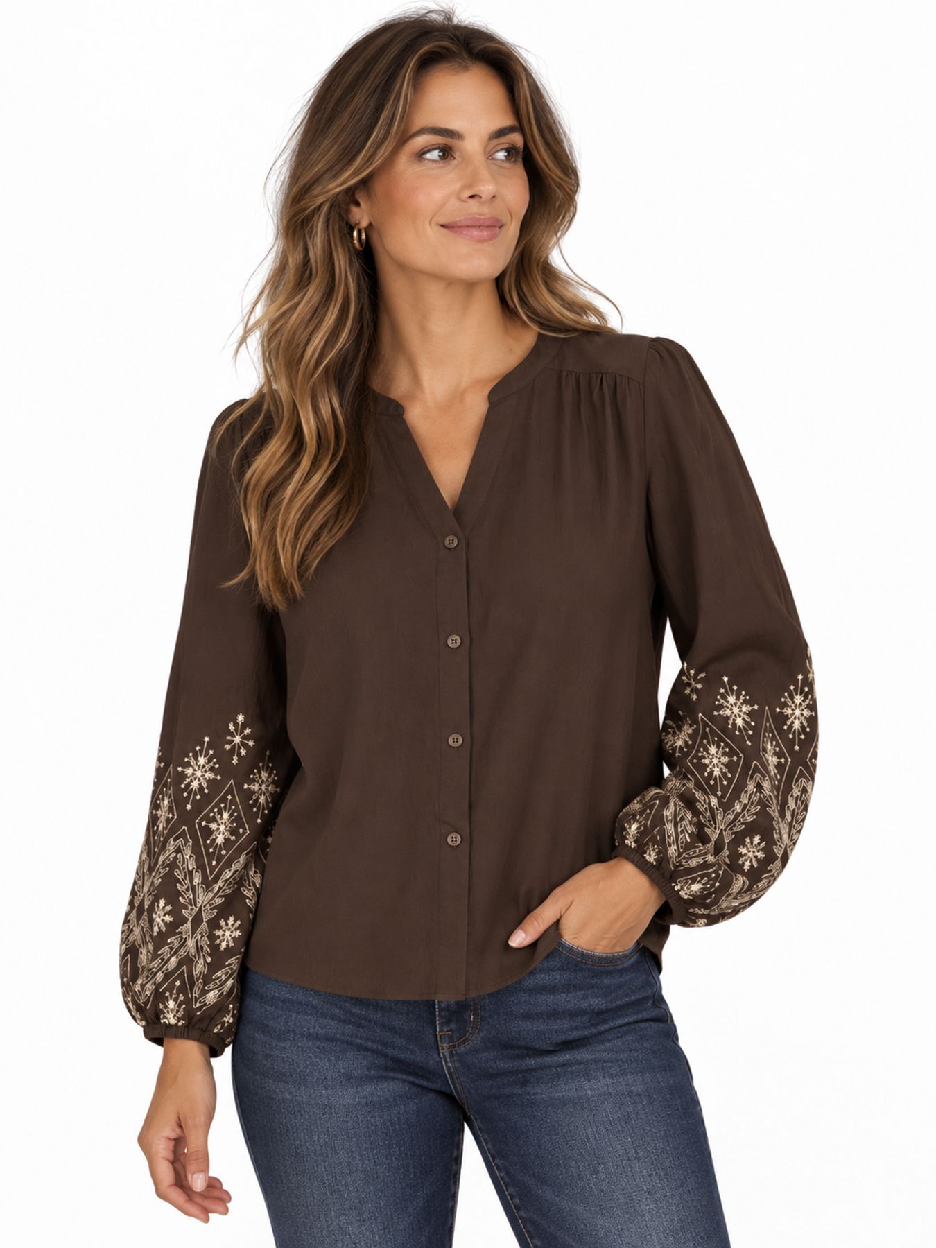 Red Button Blouse embroidery espresso59 00116733-EKA26007300000118