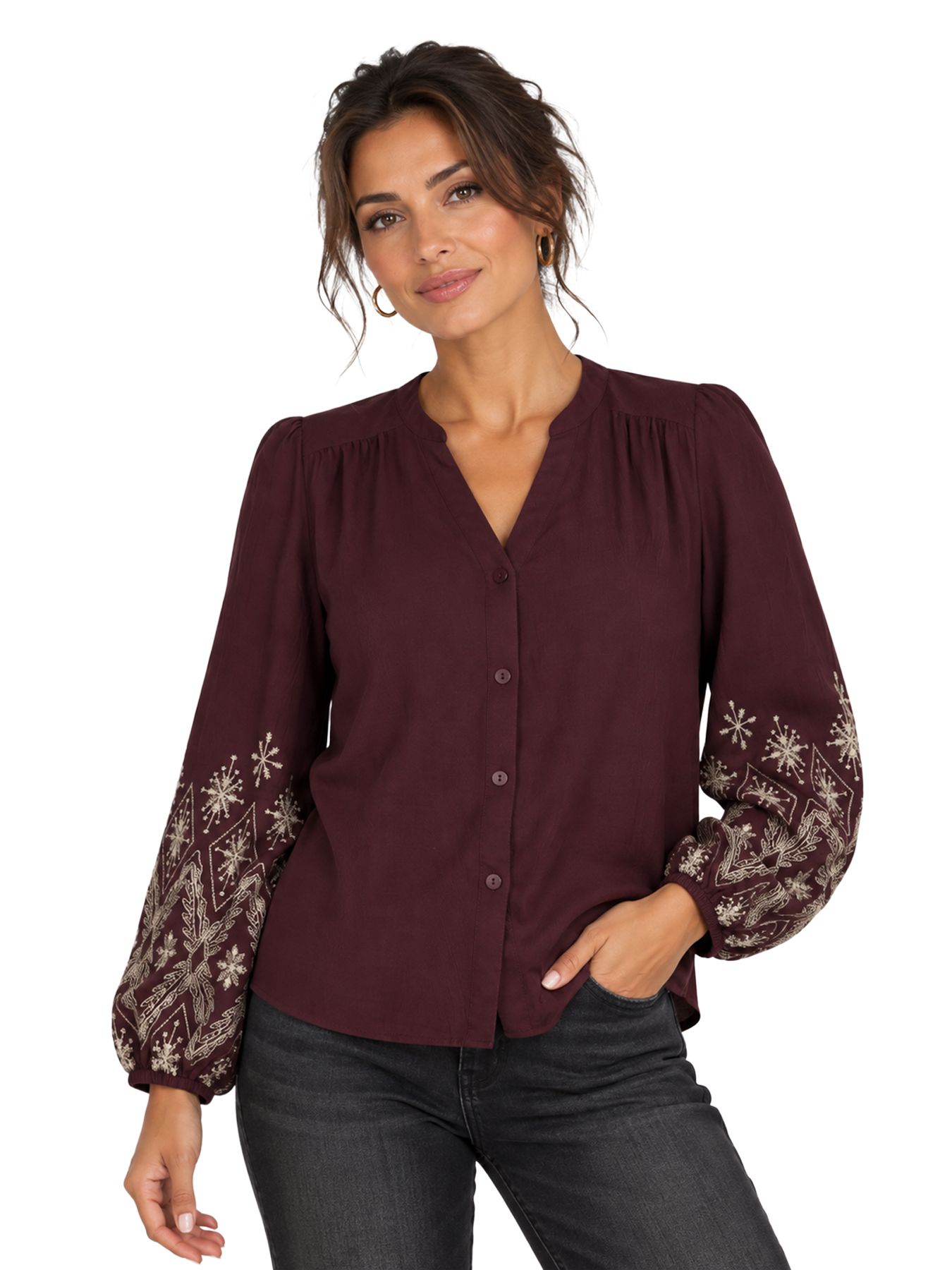 Red Button Blouse embroidery burgundy344 00116733-EKA26007300000119