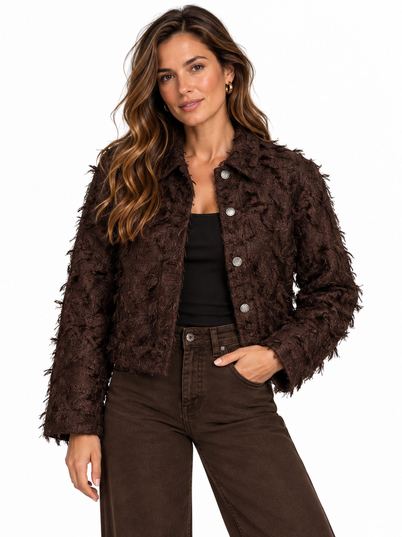 Red Button Bomber fringes espresso59 00116736-EKA26007300000118