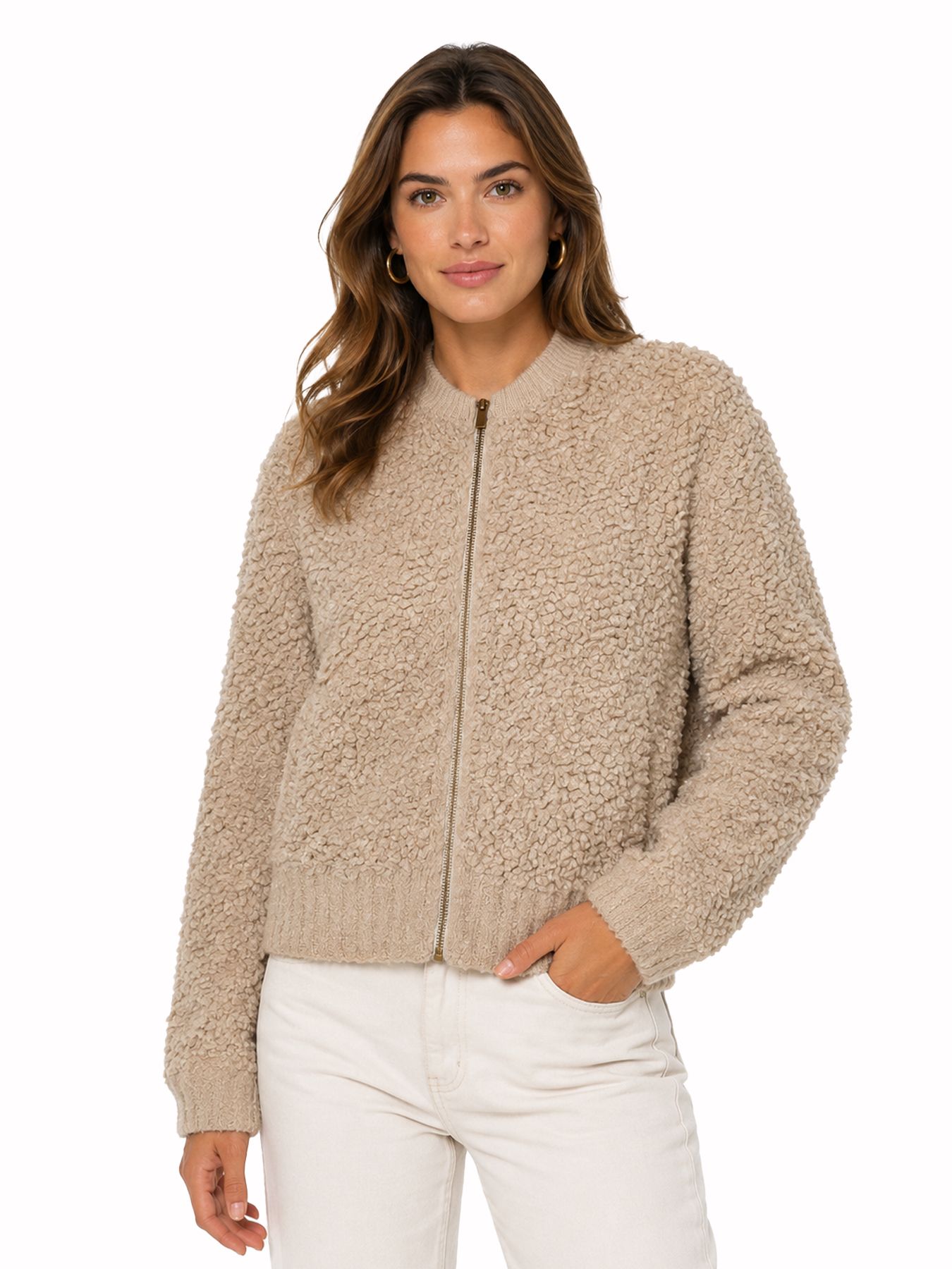 Red Button Bomber knit boucle Latte416 00116738-EKA26007300000089