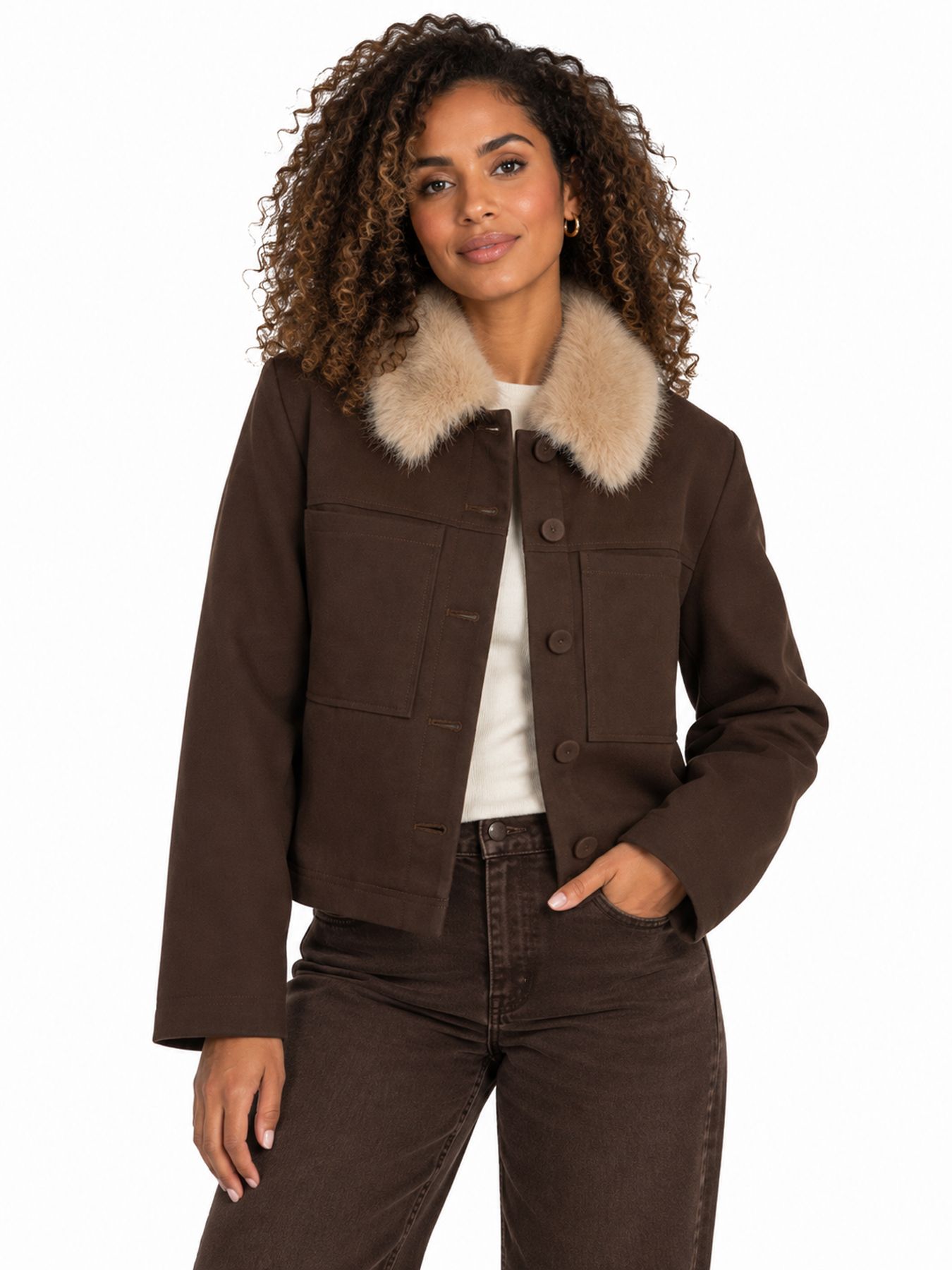 Red Button Jacket & fur color brown7 00116739-EKA26007300000039