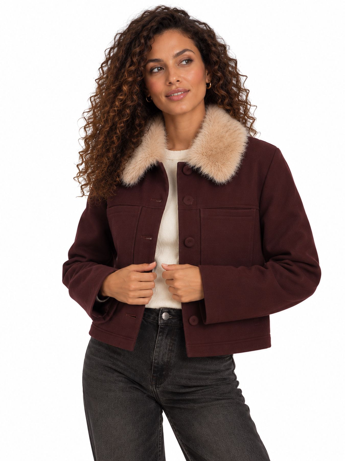 Red Button Jacket & fur color burgundy344 00116739-EKA26007300000119