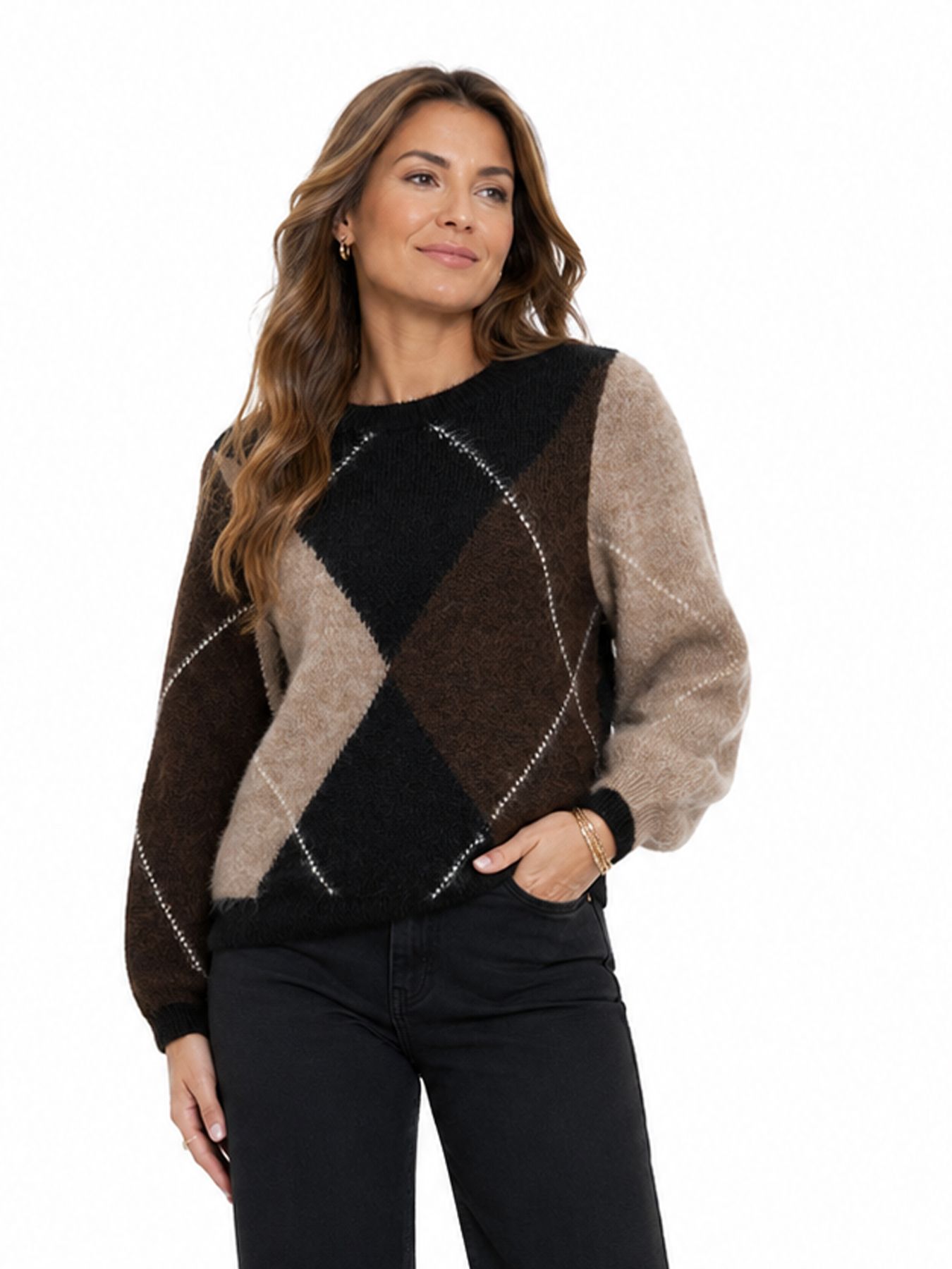 Red Button Argyle sweater espresso59 00116746-EKA26007300000118