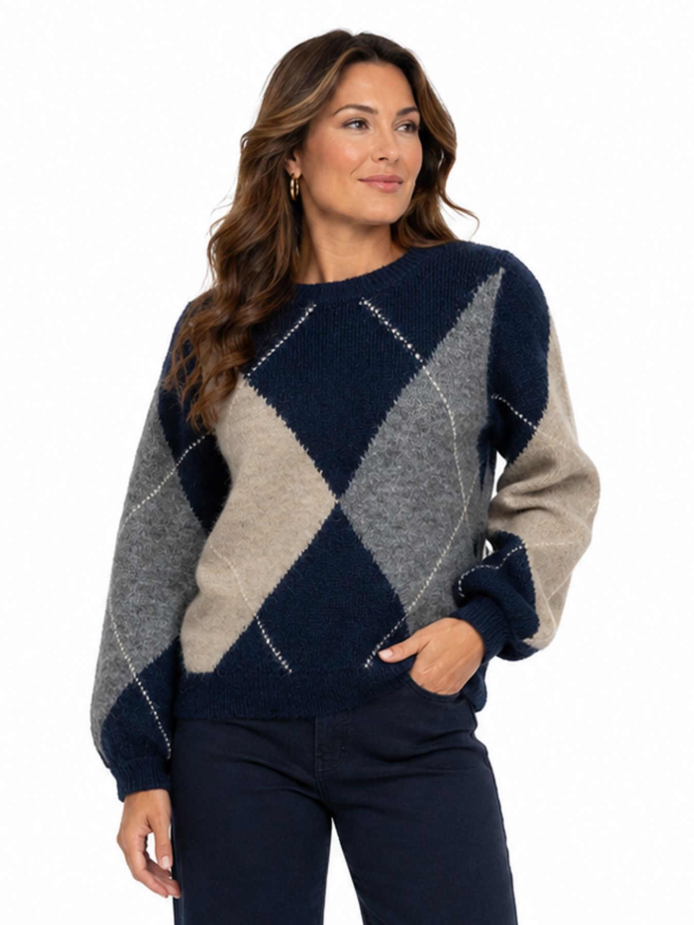 Red Button Argyle sweater Indigo452 00116746-EKA26007300000129