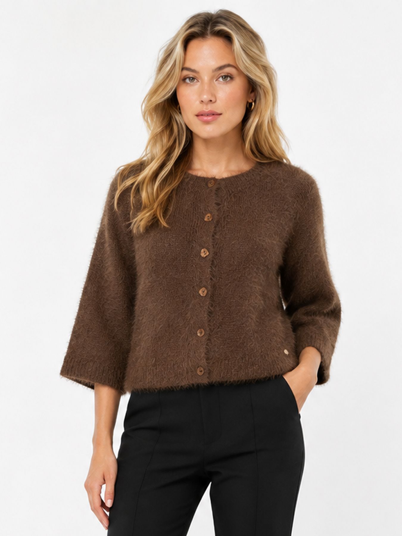 Red Button Cardigan fuzzy poncho praline737 00116754-EKA26007300000120