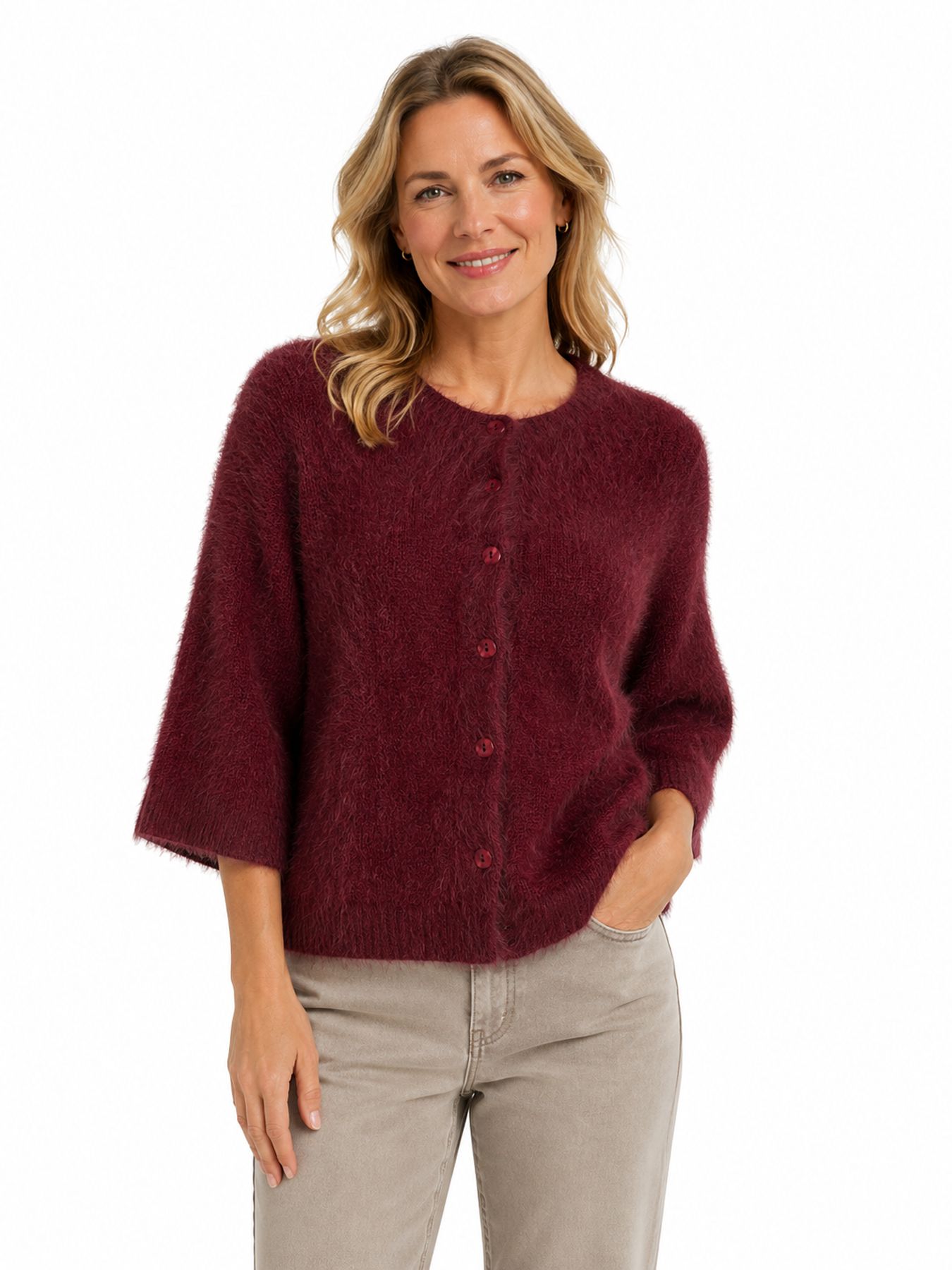 Red Button Cardigan fuzzy poncho darkberry796 00116754-EKA26007300000134