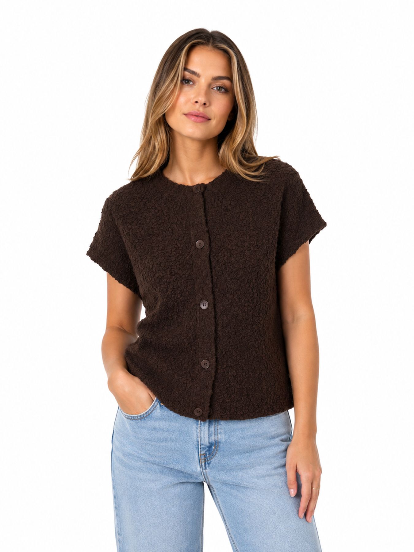 Red Button Sleeveless knit boucle espresso59 00116756-EKA26007300000118