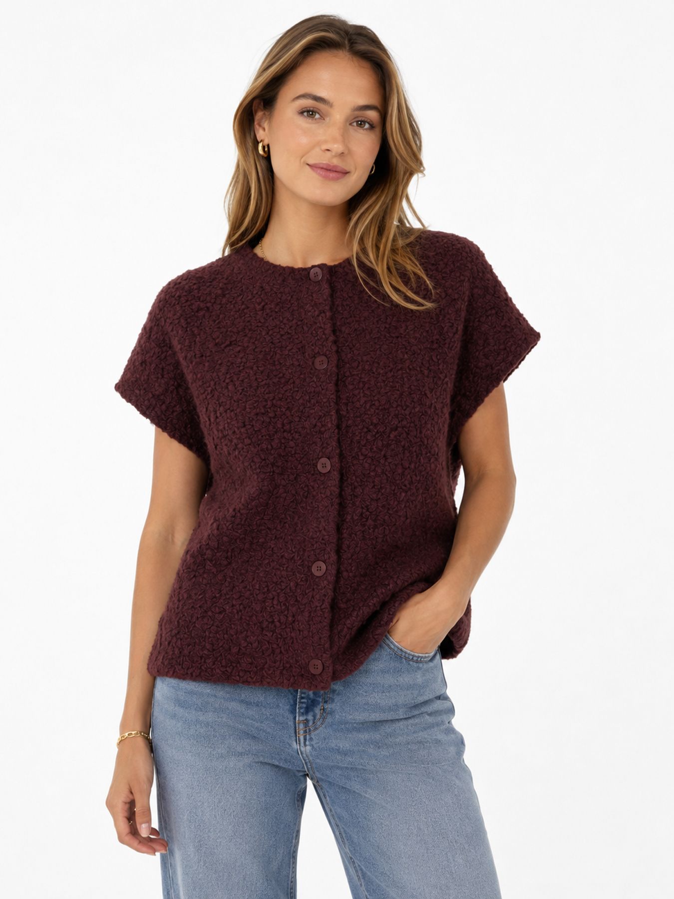 Red Button Sleeveless knit boucle burgundy344 00116756-EKA26007300000119