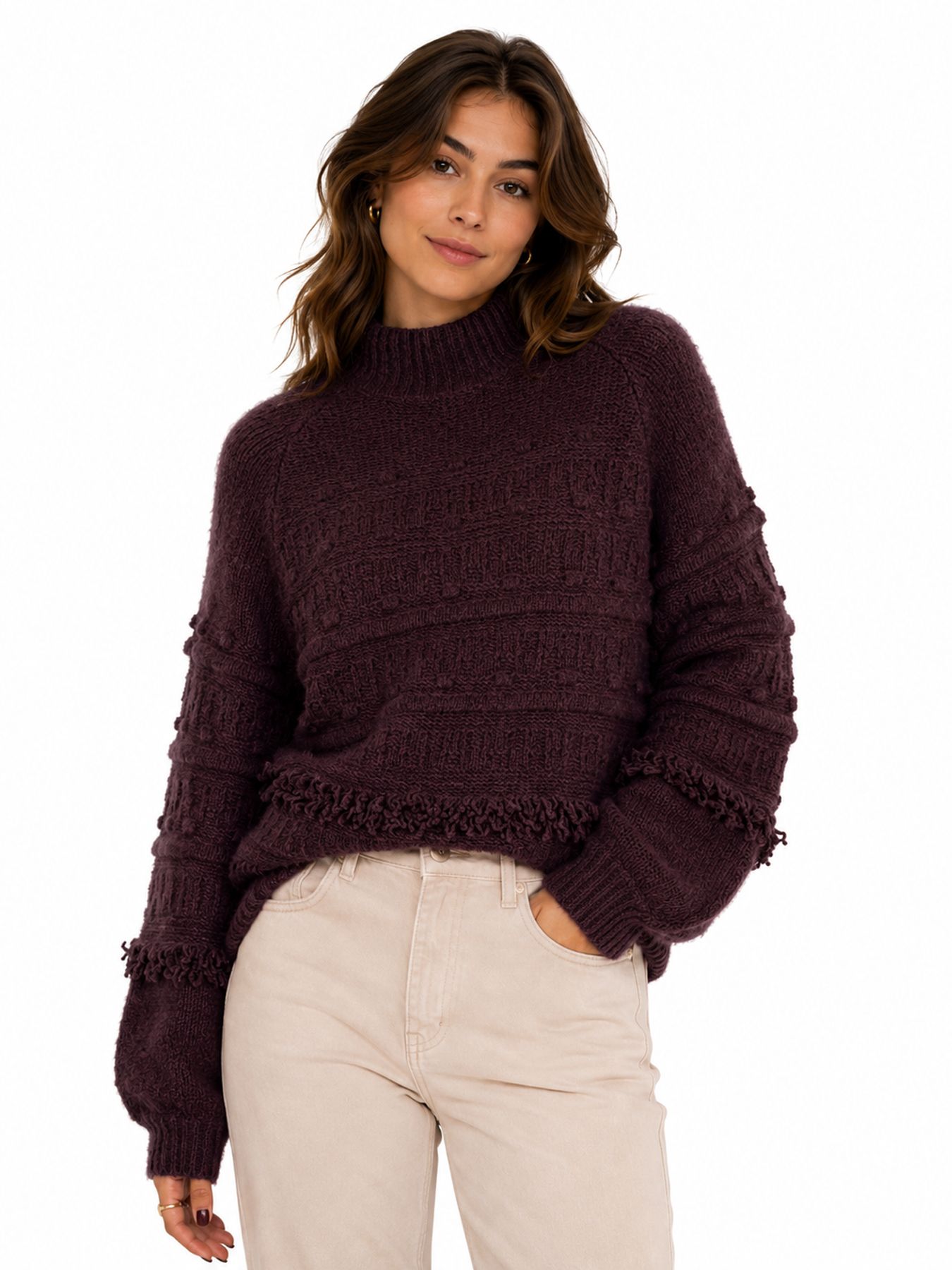 Red Button Fringes sweater burgundy344 00116758-EKA26007300000119