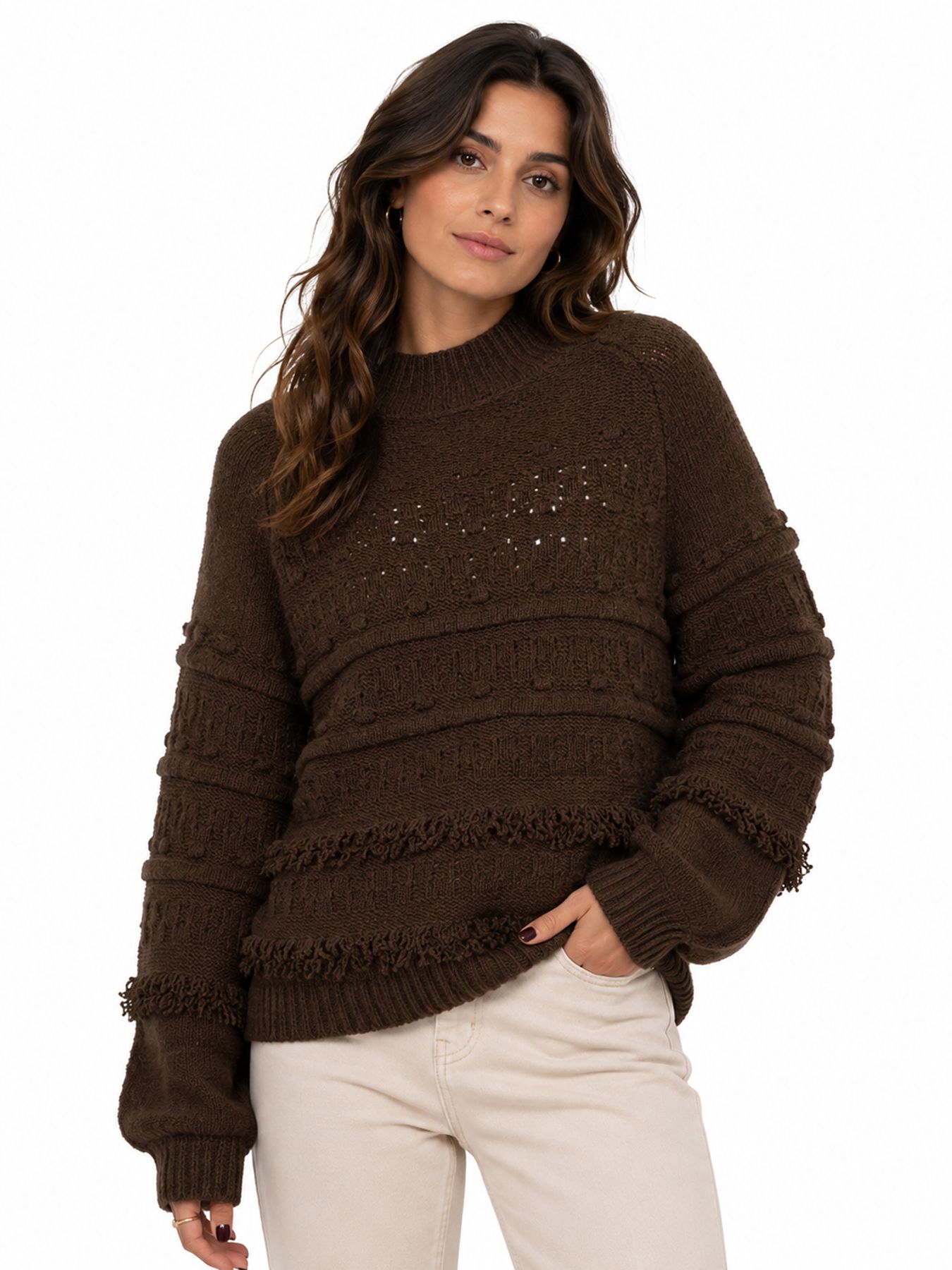 Red Button Fringes sweater coffee797 00116758-EKA26007300000121