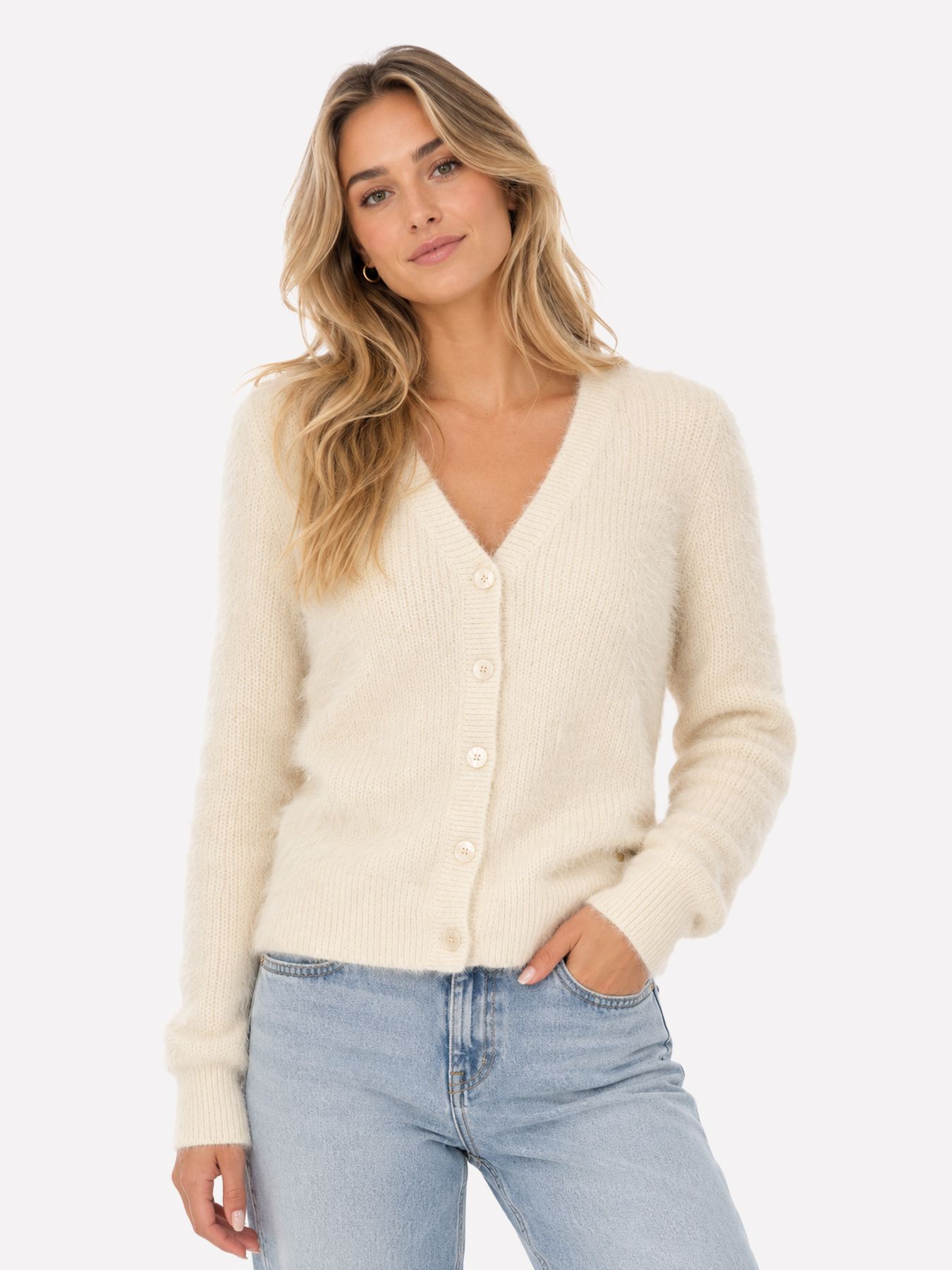 Red Button Cardigan fuzzy cream337 00116760-EKA26007300000073