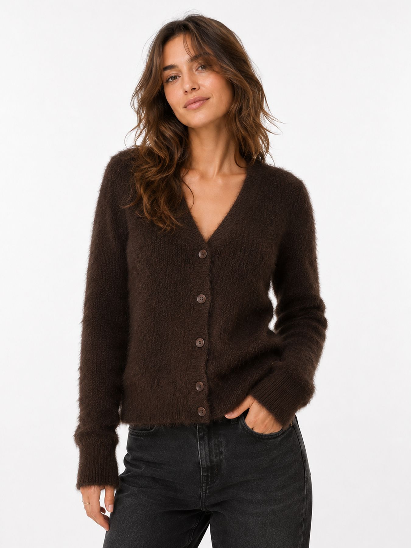 Red Button Cardigan fuzzy espresso59 00116760-EKA26007300000118