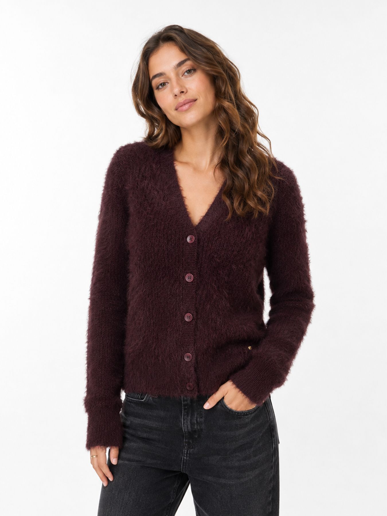Red Button Cardigan fuzzy burgundy344 00116760-EKA26007300000119
