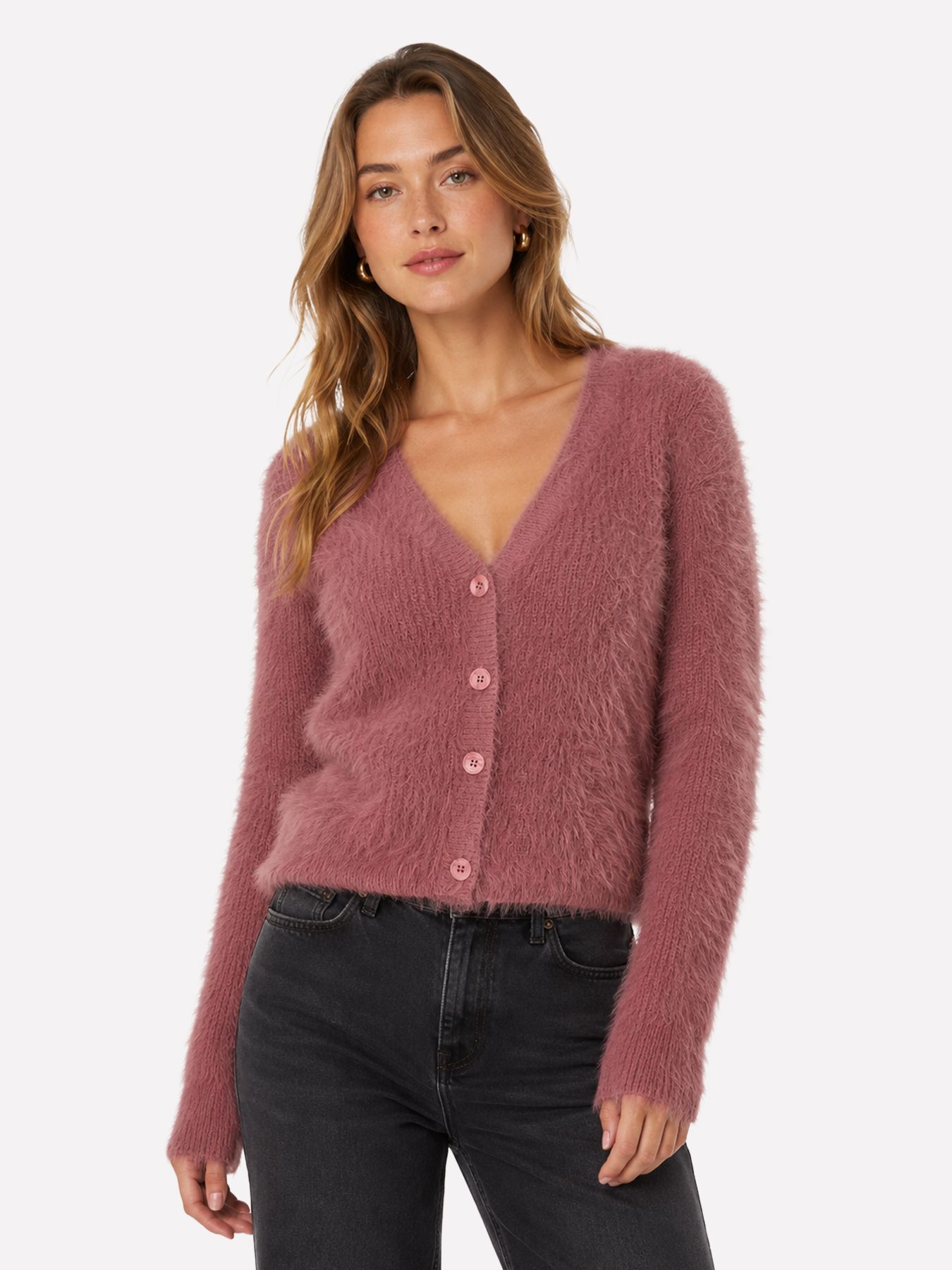 Red Button Cardigan fuzzy mauve348 00116760-EKA26007300000136