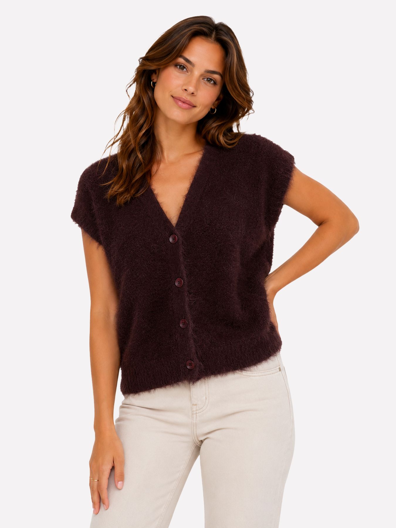 Red Button Sleeveless fuzzy burgundy344 00116761-EKA26007300000119