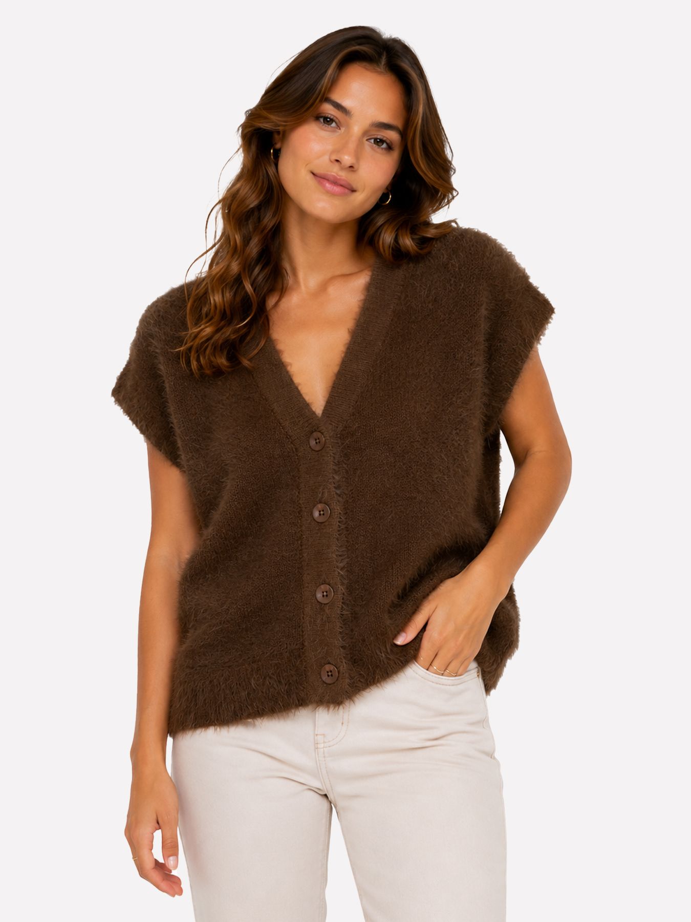 Red Button Sleeveless fuzzy praline737 00116761-EKA26007300000120