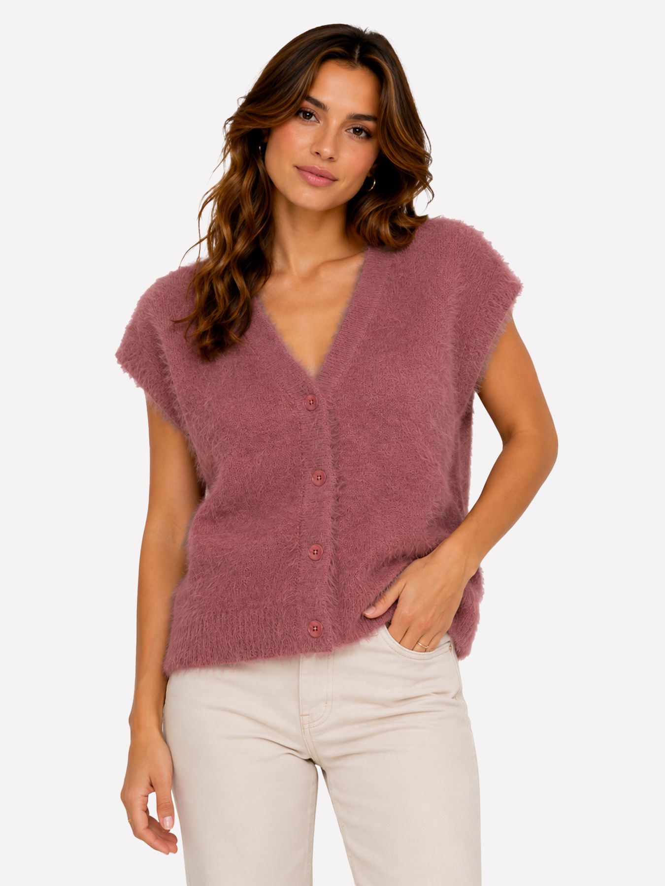 Red Button Sleeveless fuzzy mauve348 00116761-EKA26007300000136