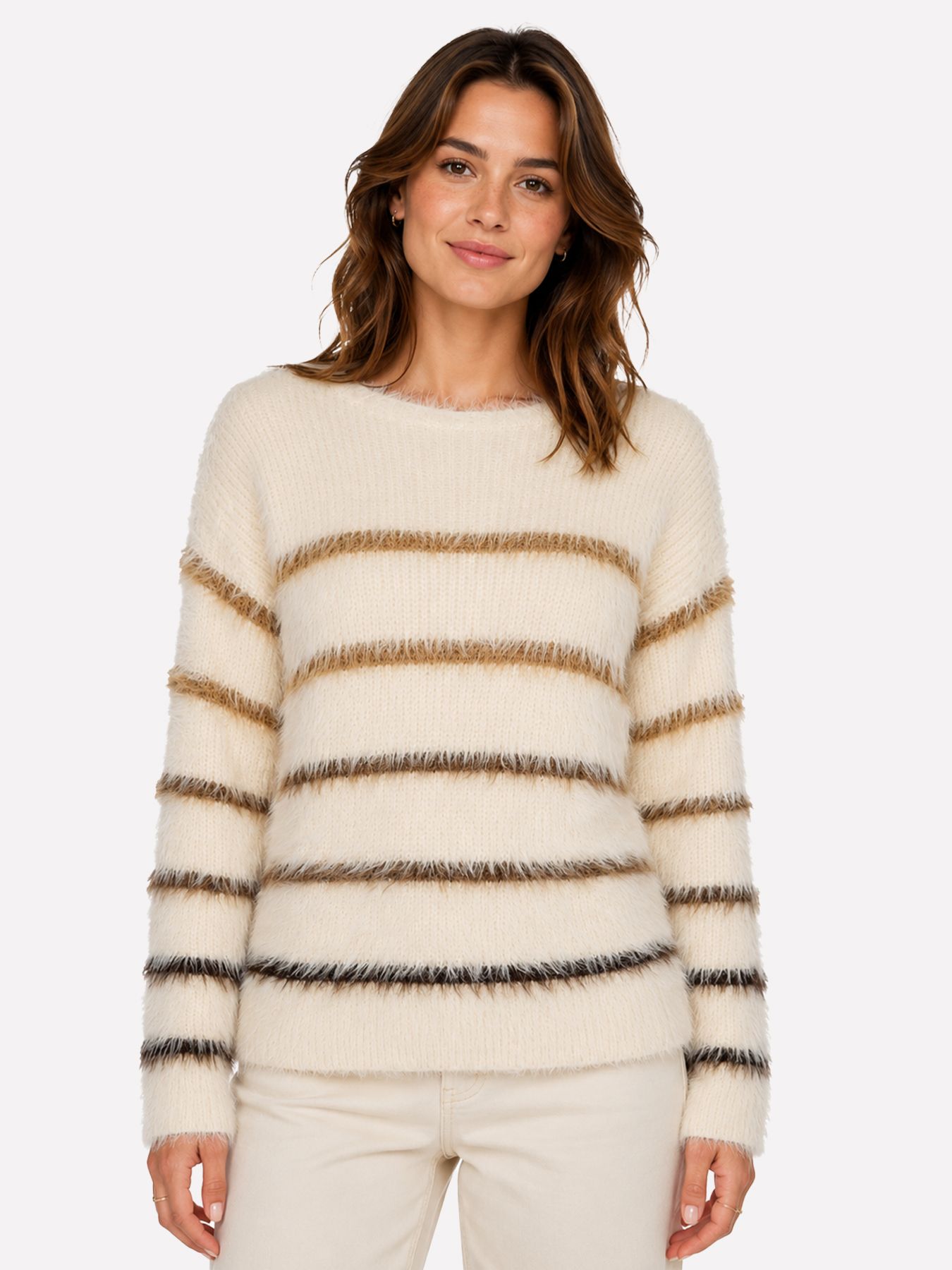 Red Button Fuzzy sweater & stripe creme/brown798 00116763-EKA26007300000138