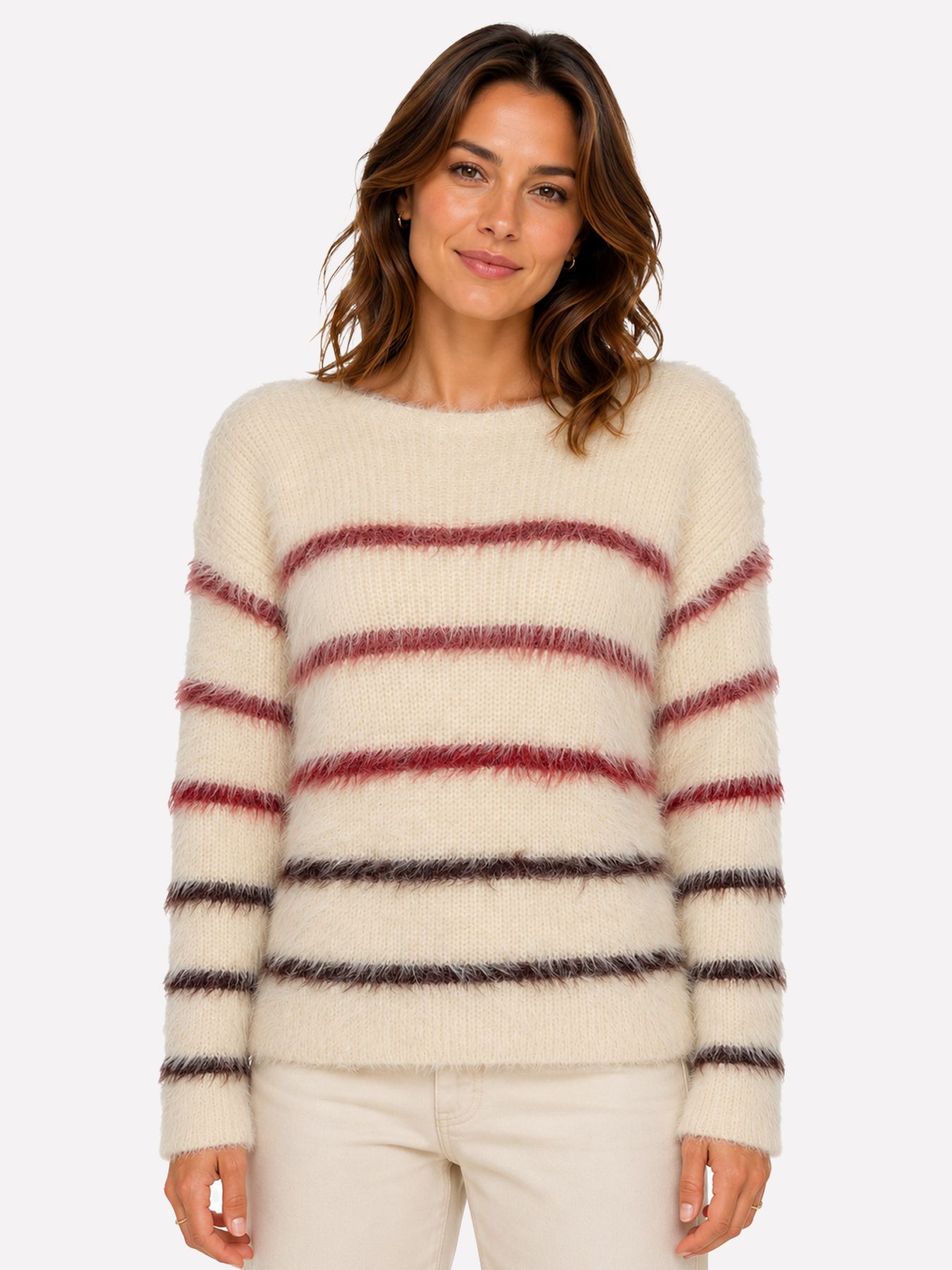 Red Button Fuzzy sweater & stripe creme/burgundy799 00116763-EKA26007300000139