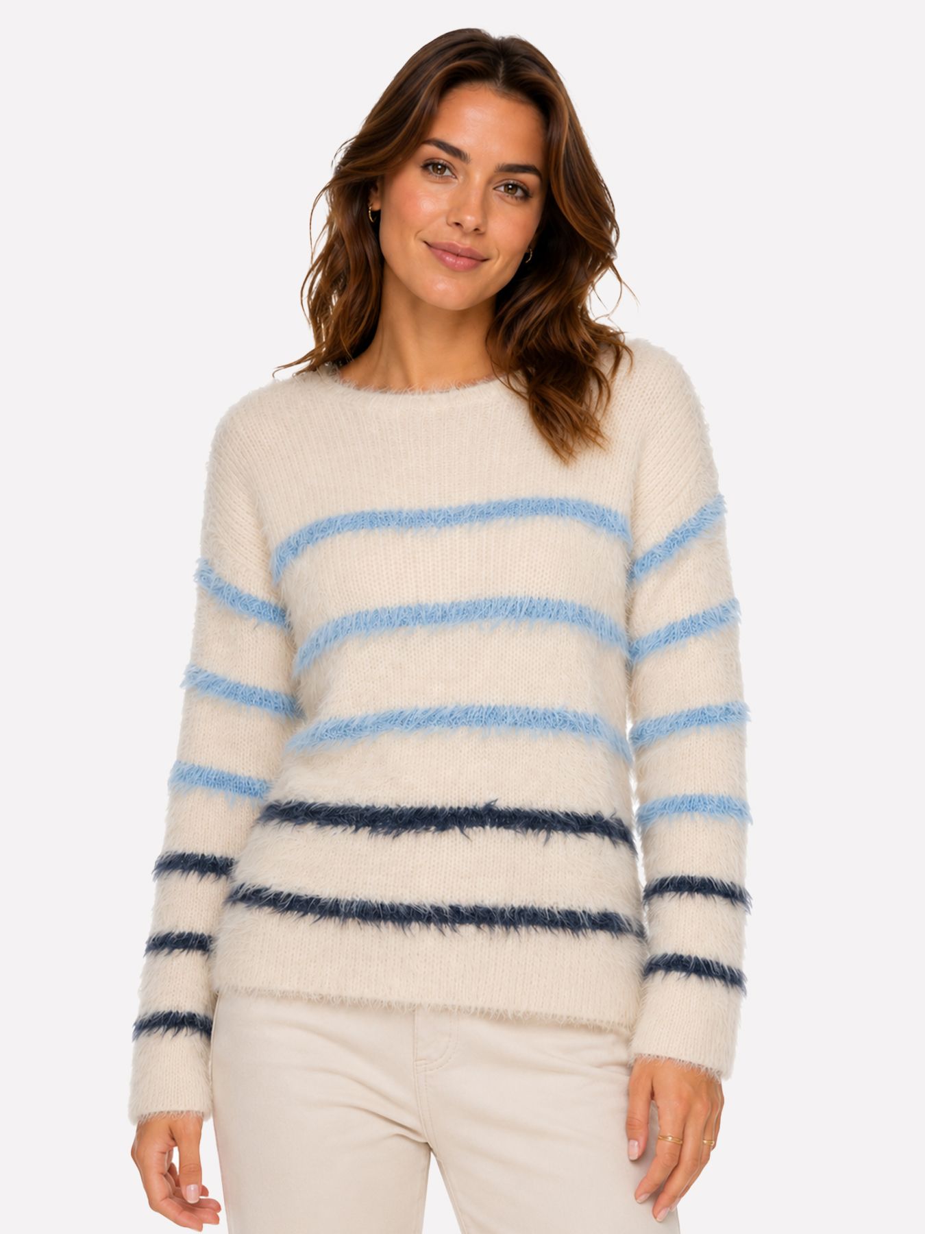Red Button Fuzzy sweater & stripe creme/navy819 00116763-EKA26007300000145