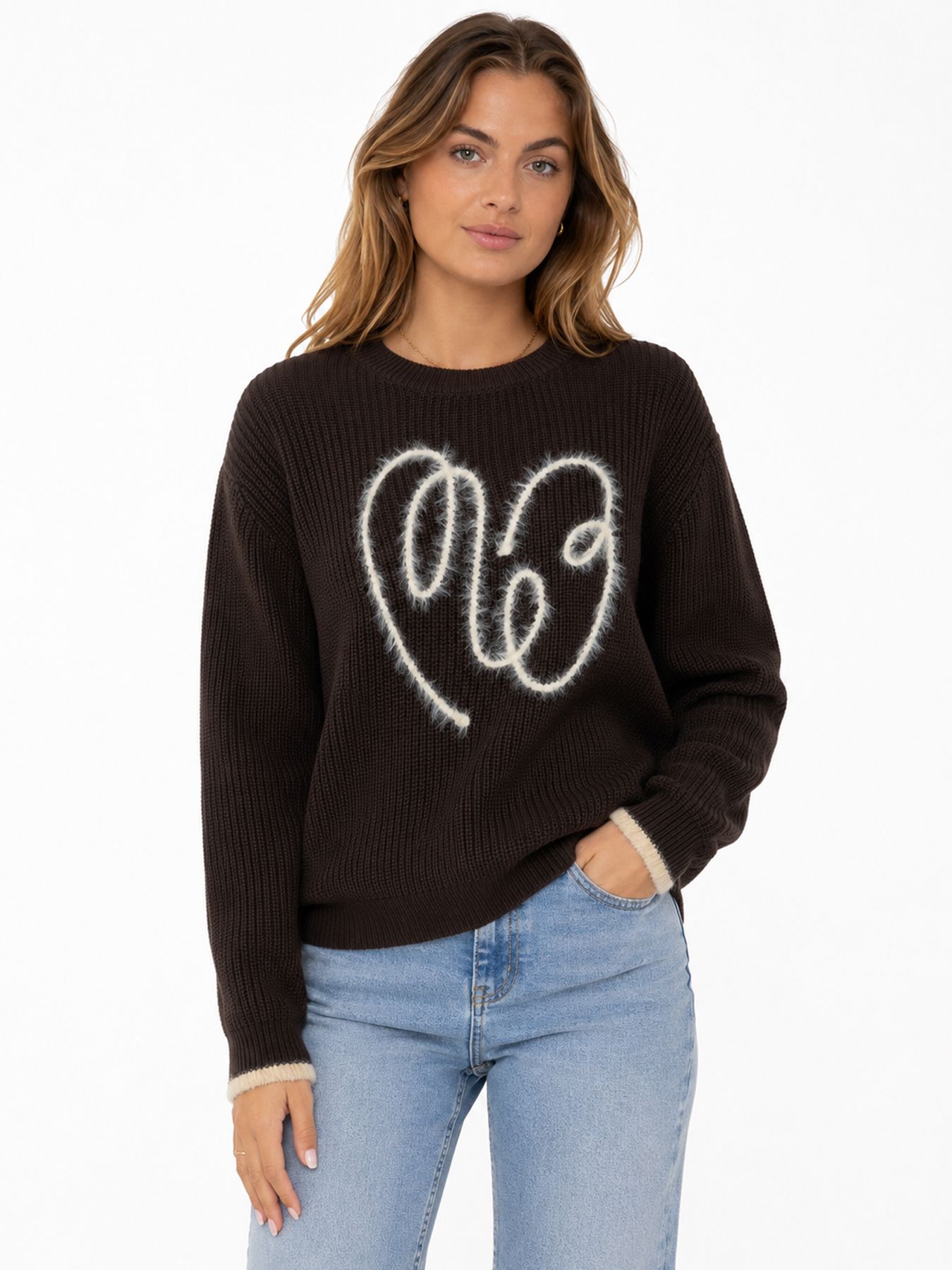 Red Button Sweater ribbon logo espresso59 00116764-EKA26007300000118