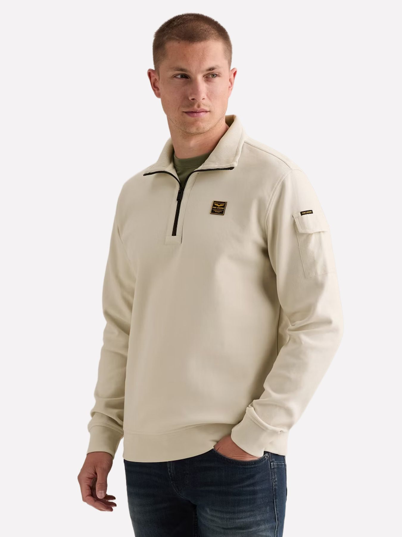 Pme Legend Half zip collar interlock jersey Bone White 00116773-7013